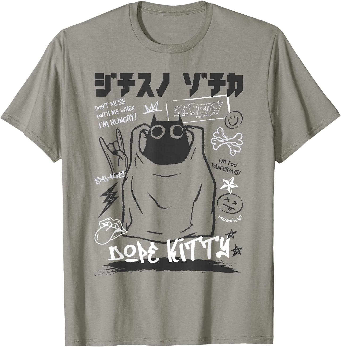Funny Japanese Cartoon Black Cat Humorous Kitty