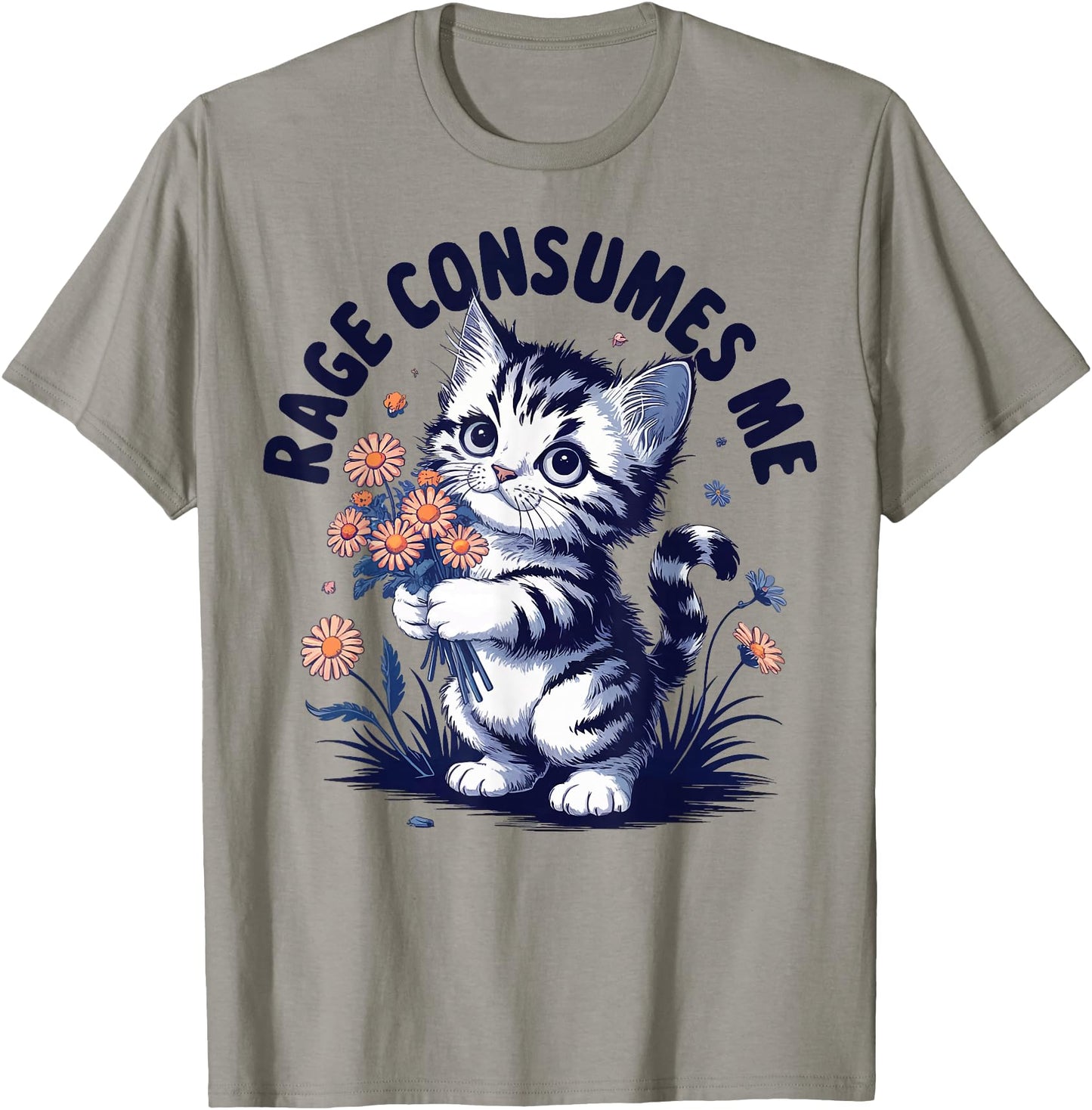 Anger Angry Emotion Funny Rage Rage Consumes Me T-Shirt - Men's Classic Fit Grey Crew Neck Short Sleeve Double Cuff Cartoon Pattern - Small