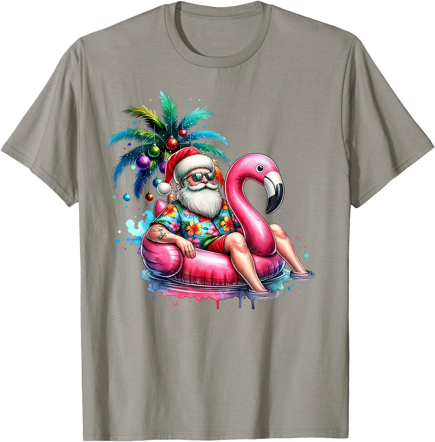 Hawaiian Shirt Santa Flamingo Palm Tree Christmas in July