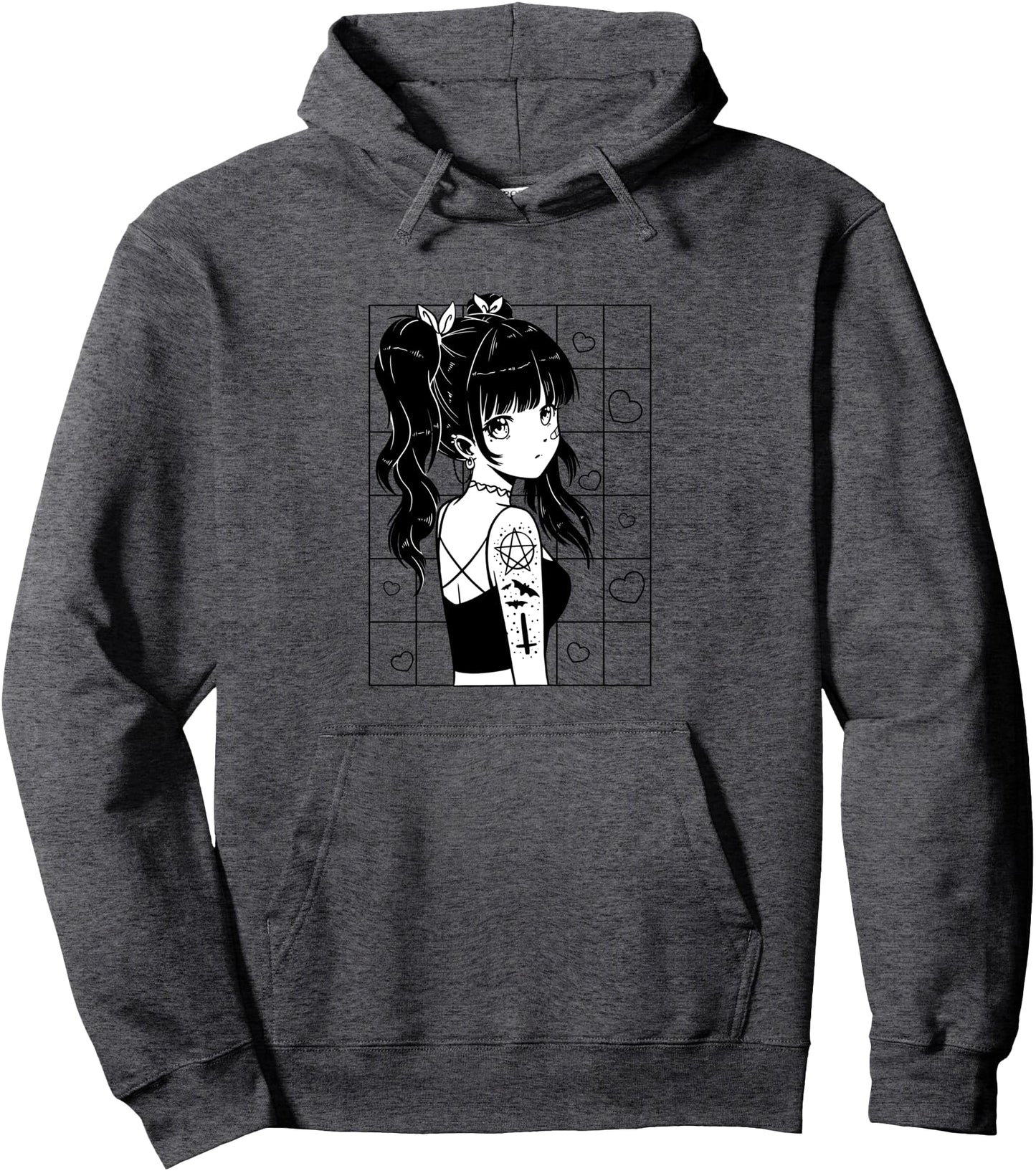Cute Anime Goth Girl with Tattoos Japanese Graphic Pullover Hoodie