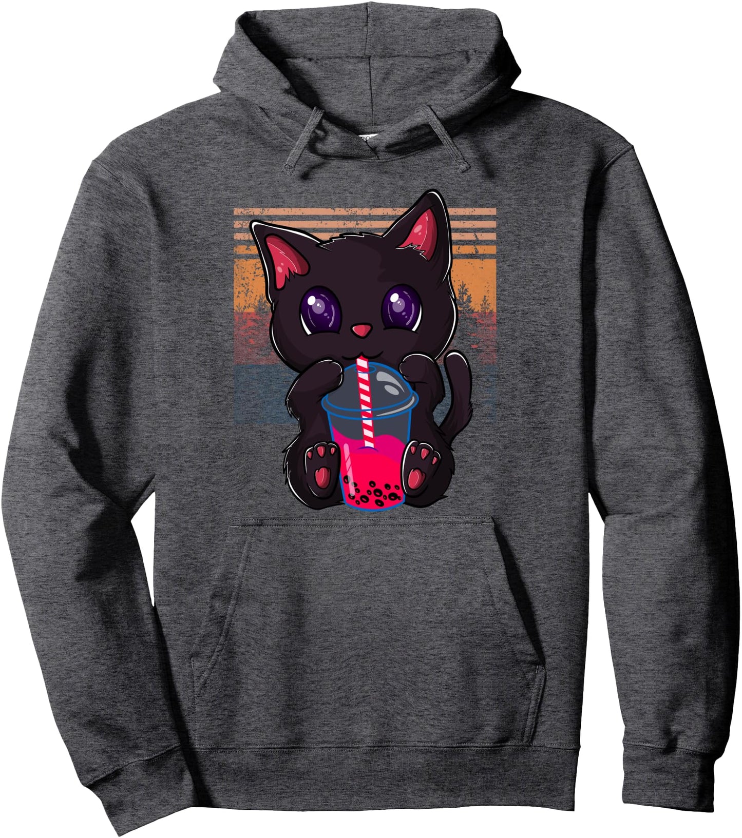 Kawaii Boba Tea Cat, Japanese Neko Bubble Tea Funny Anime Pullover Hoodie