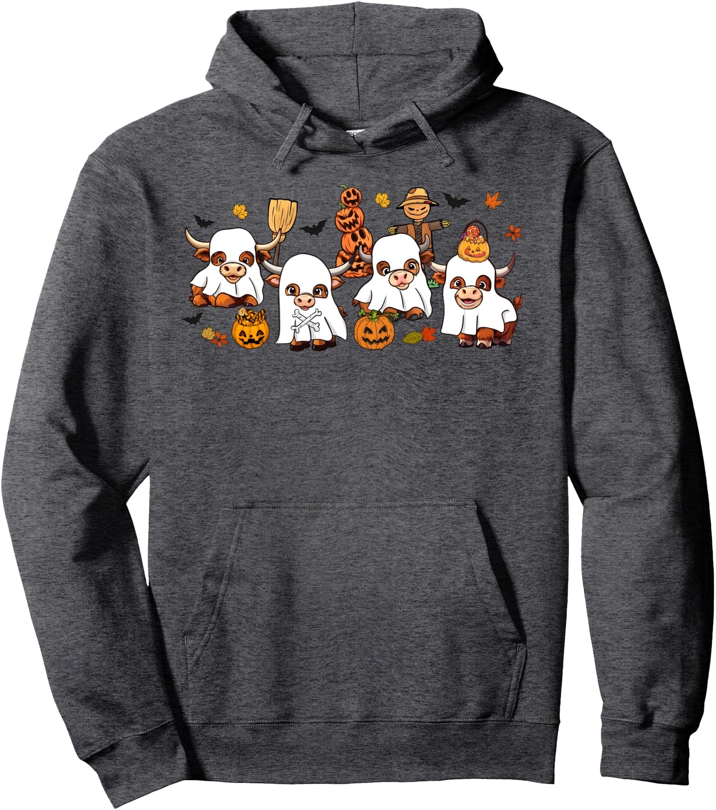 Cute Highland Cows Lovers Cow Ghost Spooky Western Halloween Pullover Hoodie