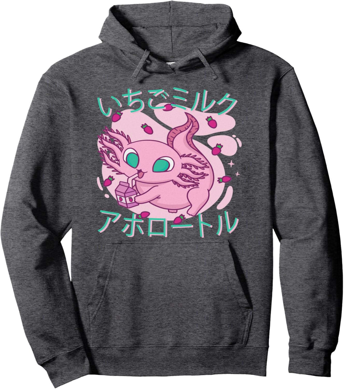 Kawaii Axolotl and Strawberry Milk 90s Japanese Otaku Anime Pullover Hoodie