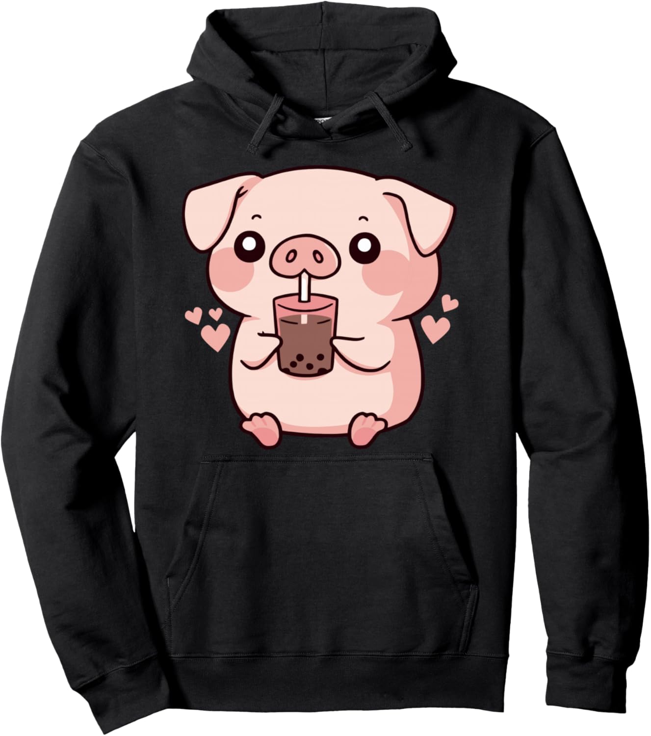 Cute kawaii cartoon pig drinking bubble tea Pullover Hoodie
