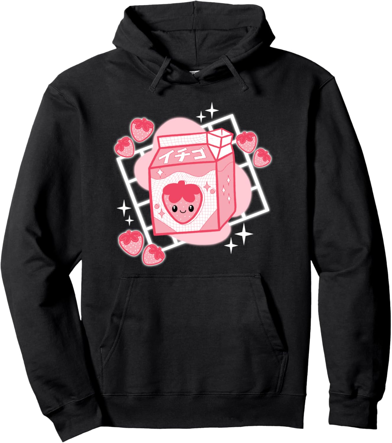 Pink Strawberry Milk Kawaii Aesthetic Milkshake Cute Anime Pullover Hoodie