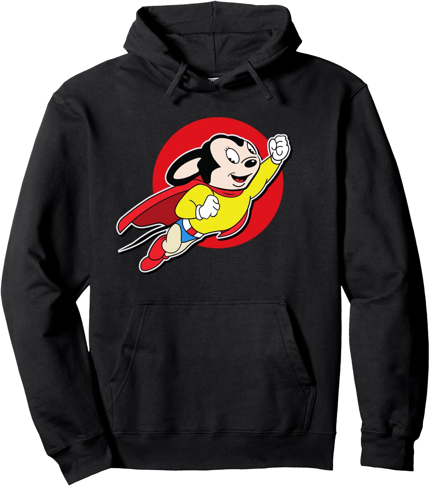 Superhero Cartoon Mouse Rockets Up in Mighty Retro Cartoon Pullover Hoodie