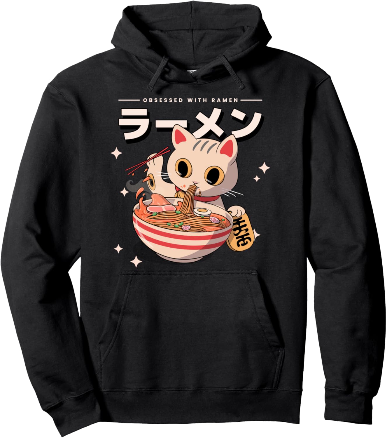 Maneki Love's Ramen Japanese Noodles Tee Kawaii Anime Cat Pullover Hoodie