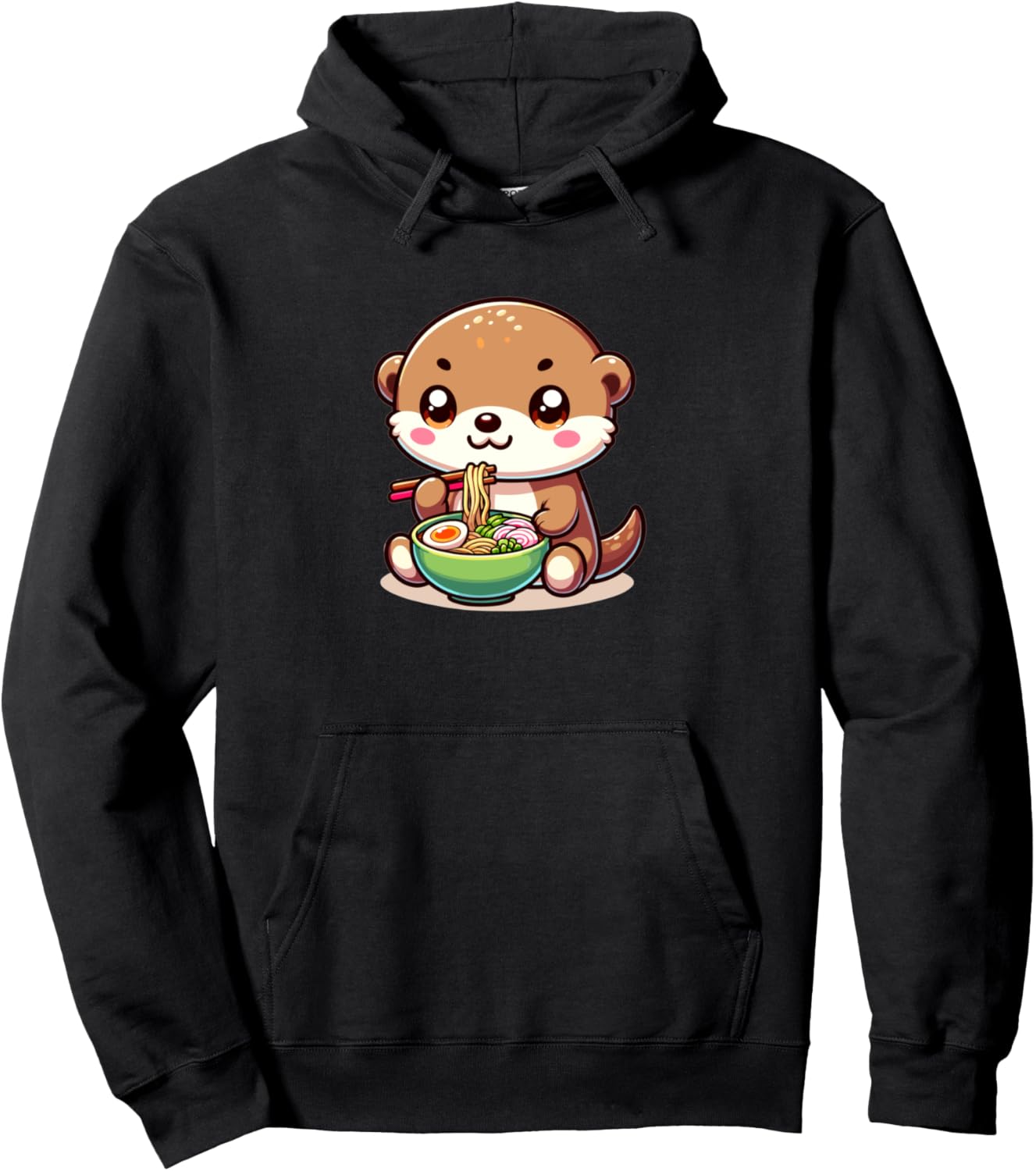 Cute Japanese Kawaii Chibi Otter Eating Ramen Pullover Hoodie
