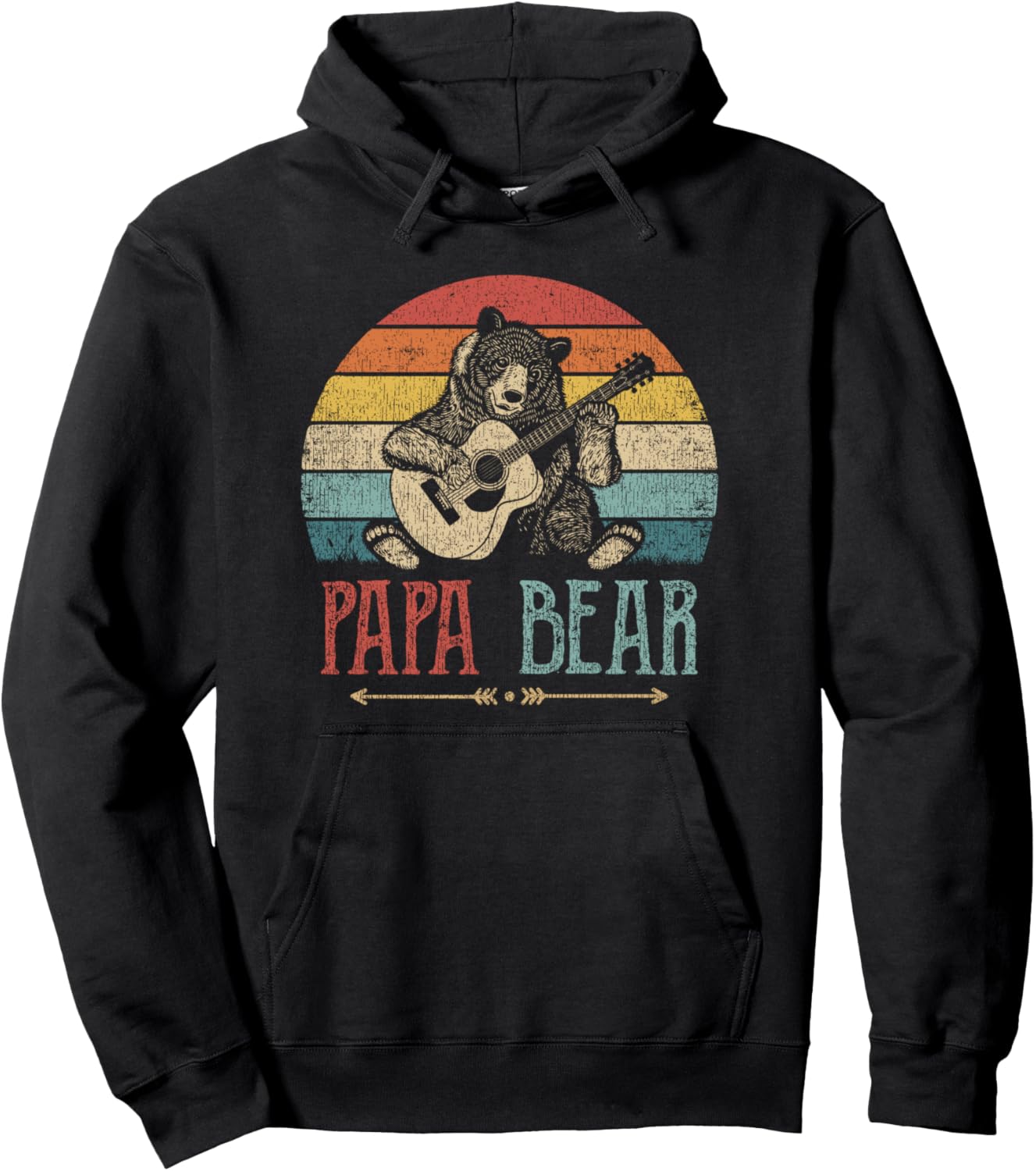 Cute Papa Bear Vintage Father's Day Retro Dad Guitar Pullover Hoodie