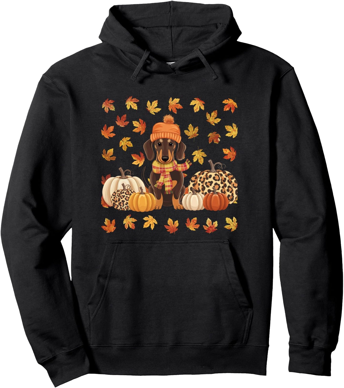 Fall Dachshund Autumn Leaves Pumpkins Halloween Thanksgiving Pullover Hoodie