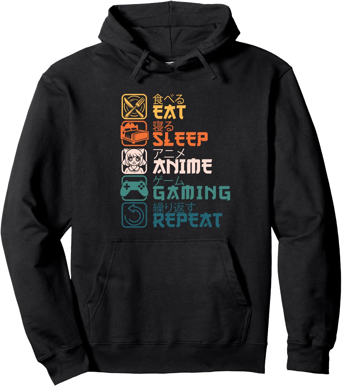 Retro Eat Sleep Anime Gaming Repeat Kawaii Anime Manga Gamer Pullover Hoodie