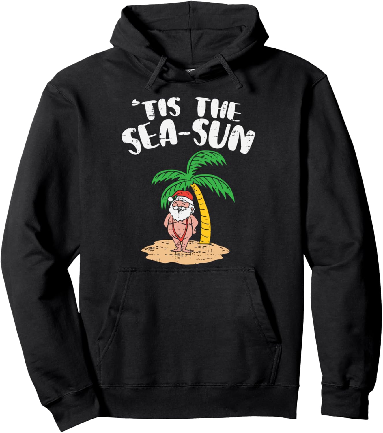 Tis The Sea Sun Santa Palm Tree Beach Christmas In July Xmas Pullover Hoodie
