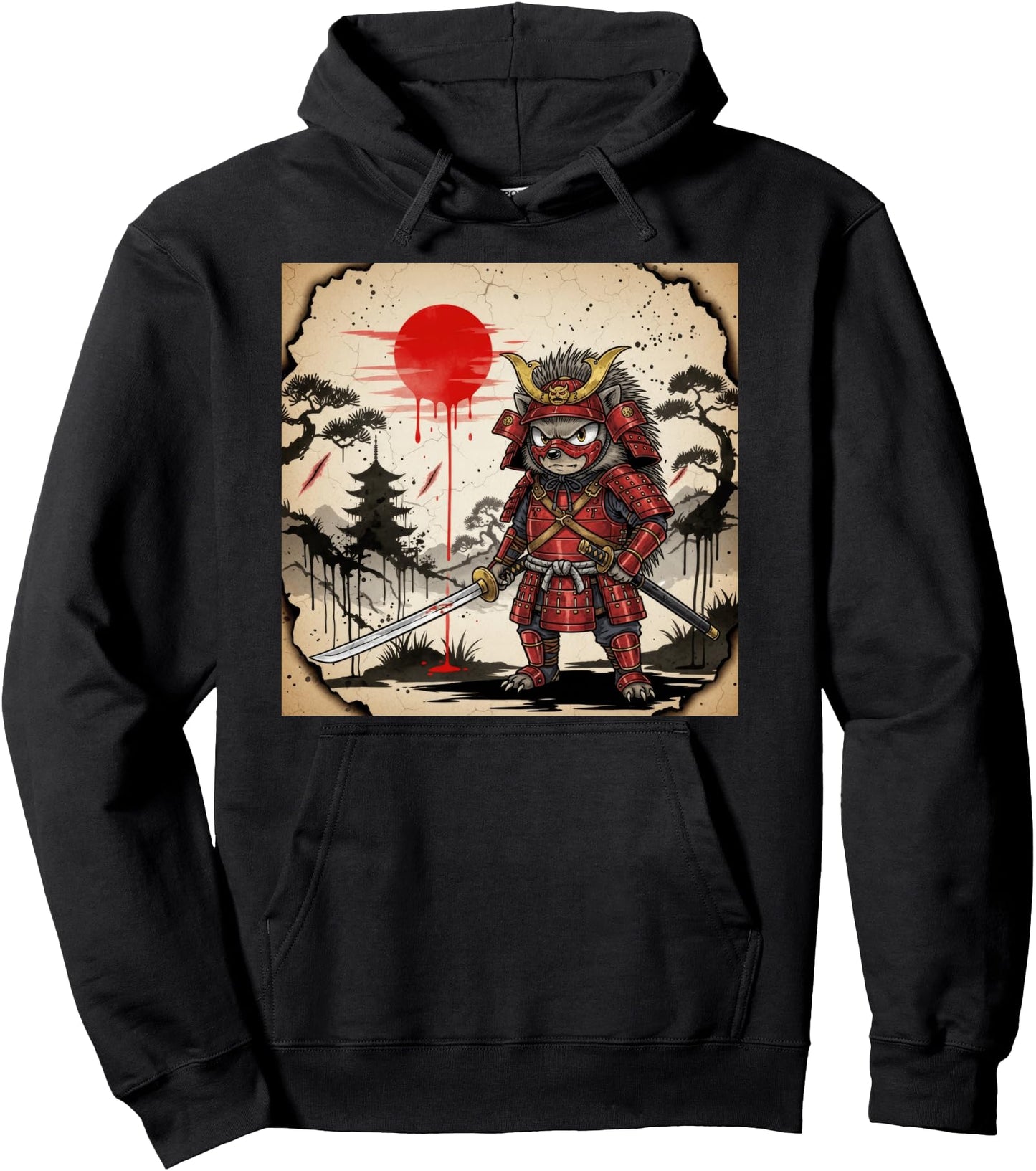Speedy Samurai Hedgehog Warrior Japanese Hero Art Pullover Hoodie