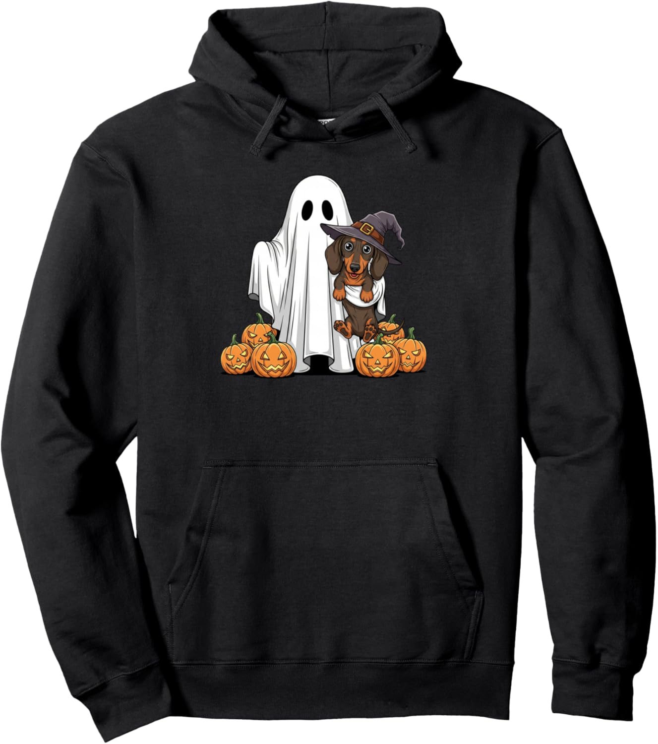 Funny Ghost Dachshund Pumpkin Halloween Kids Mens Womens Pullover Hoodie