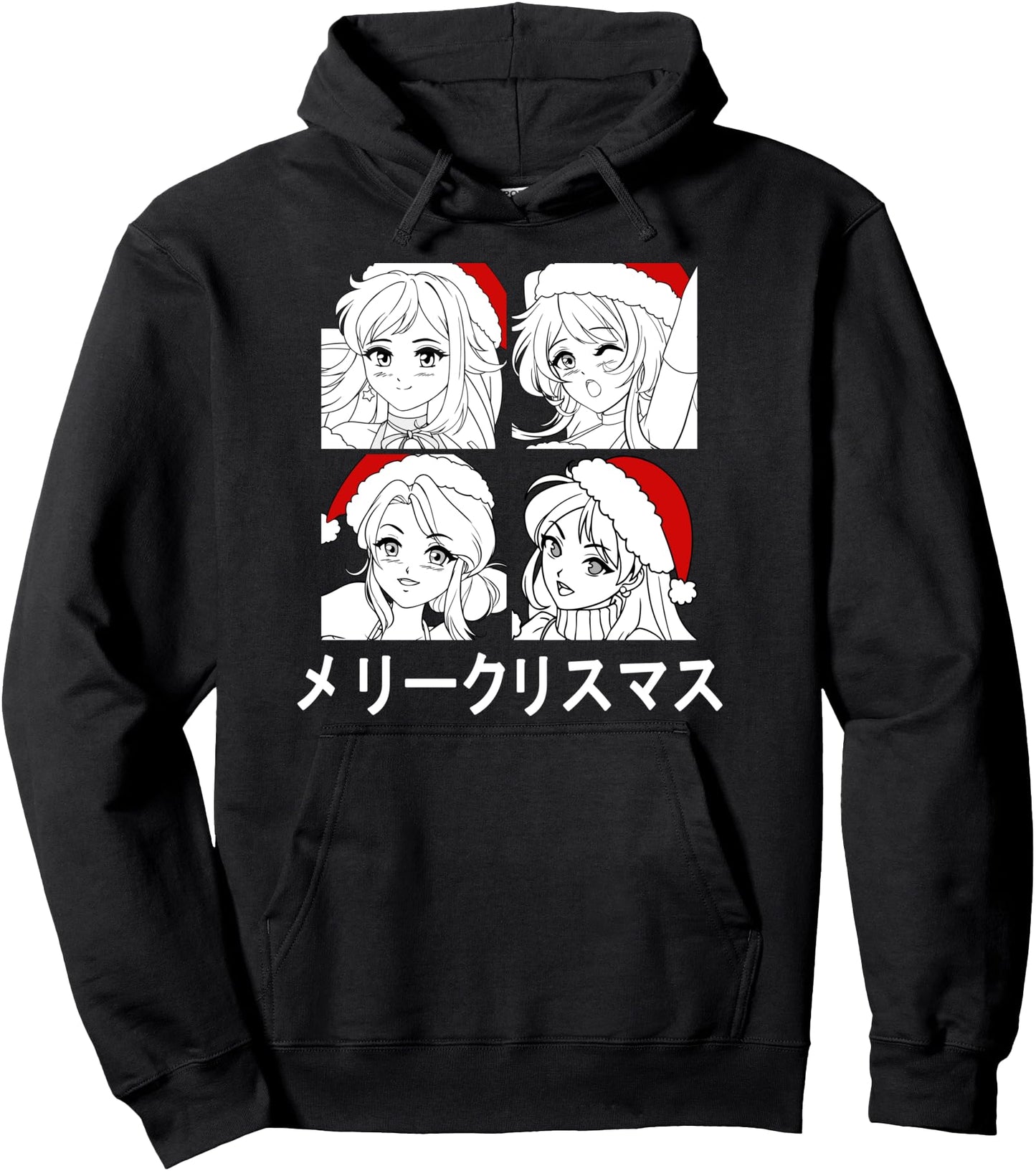 Manga Girls Christmas in Japanese Writing Pullover Hoodie