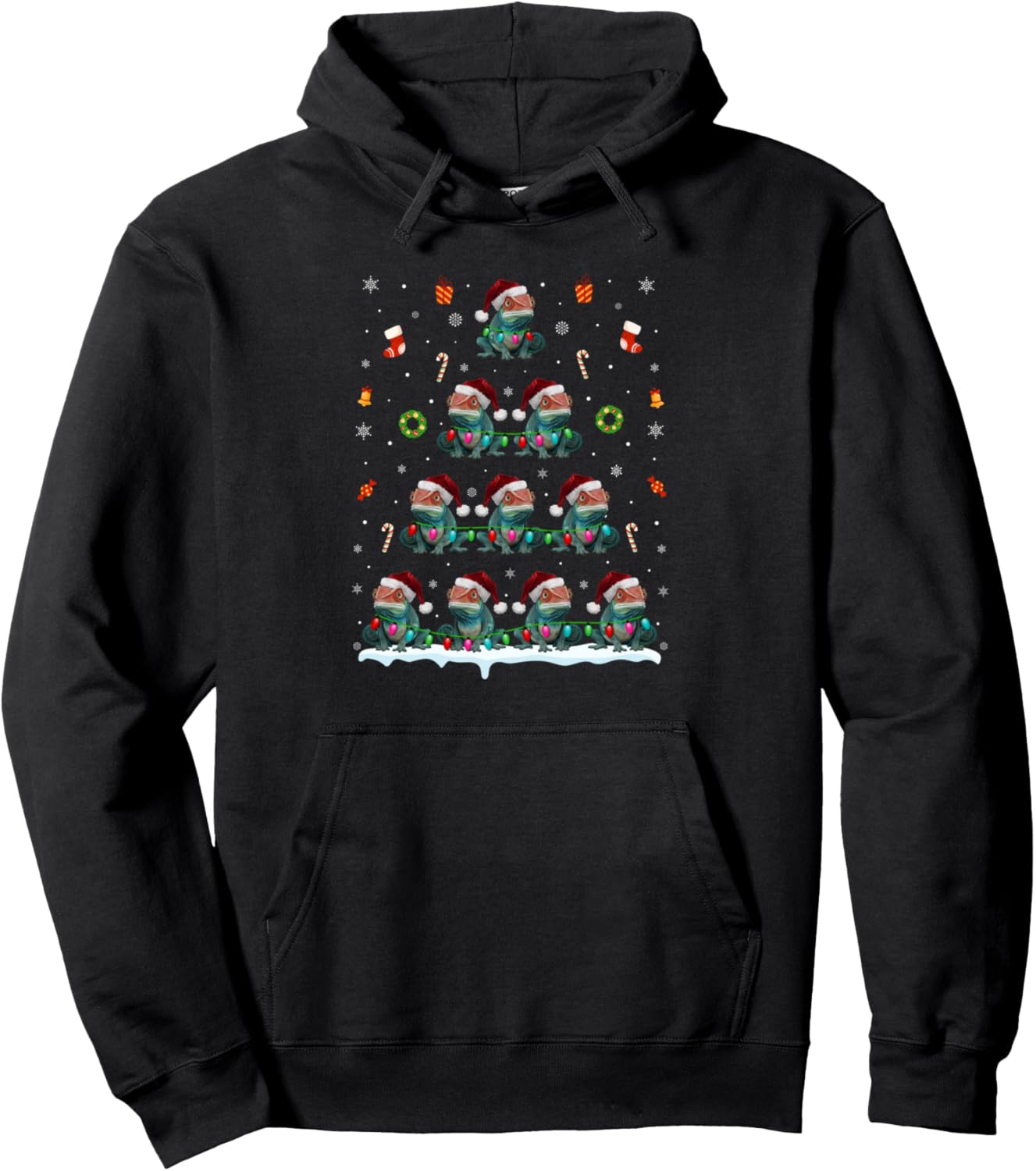 Chameleon Christmas Tree Lights for Men Women Chameleon Xmas Pullover Hoodie