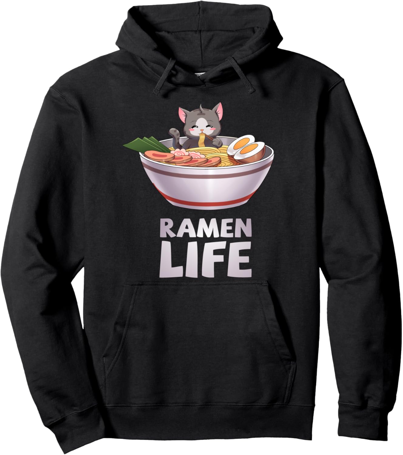 Ramen Life Cat Japanese Kawaii Anime Pullover Hoodie