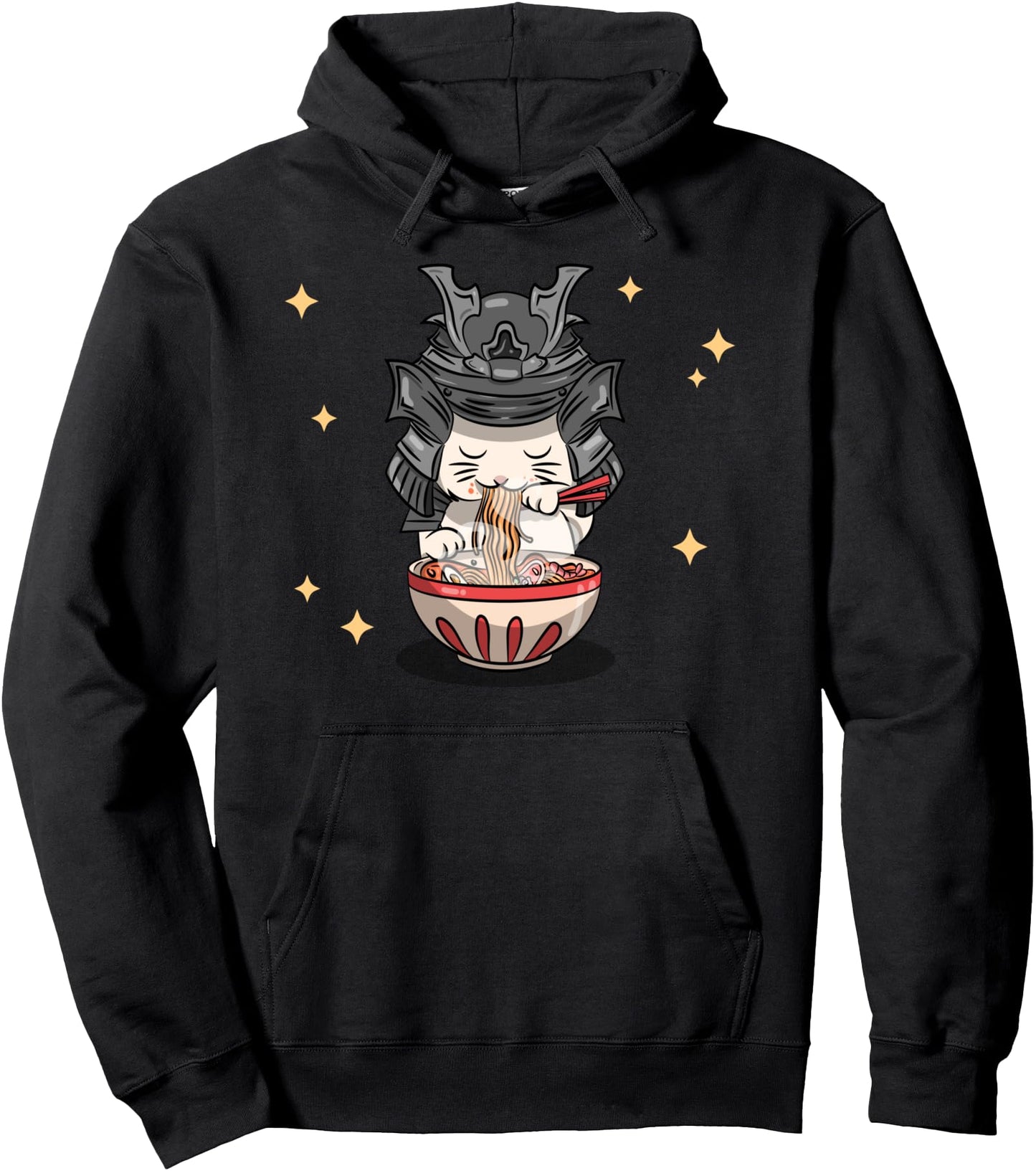 Kawaii Neko Ramen Bowl Samurai Cat Japanese Noodles Anime Pullover Hoodie