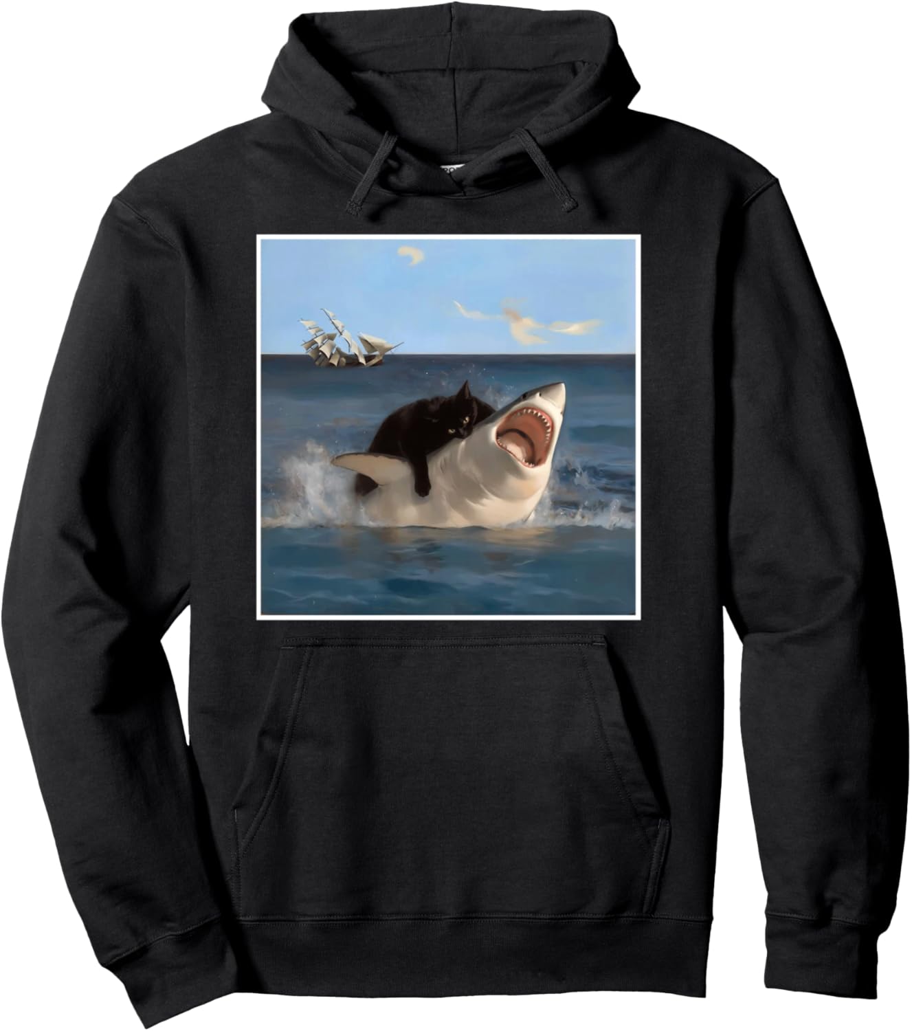 funny Art & Cat Lover Quote Cat Biting Shark Cool Fat Cat Pullover Hoodie