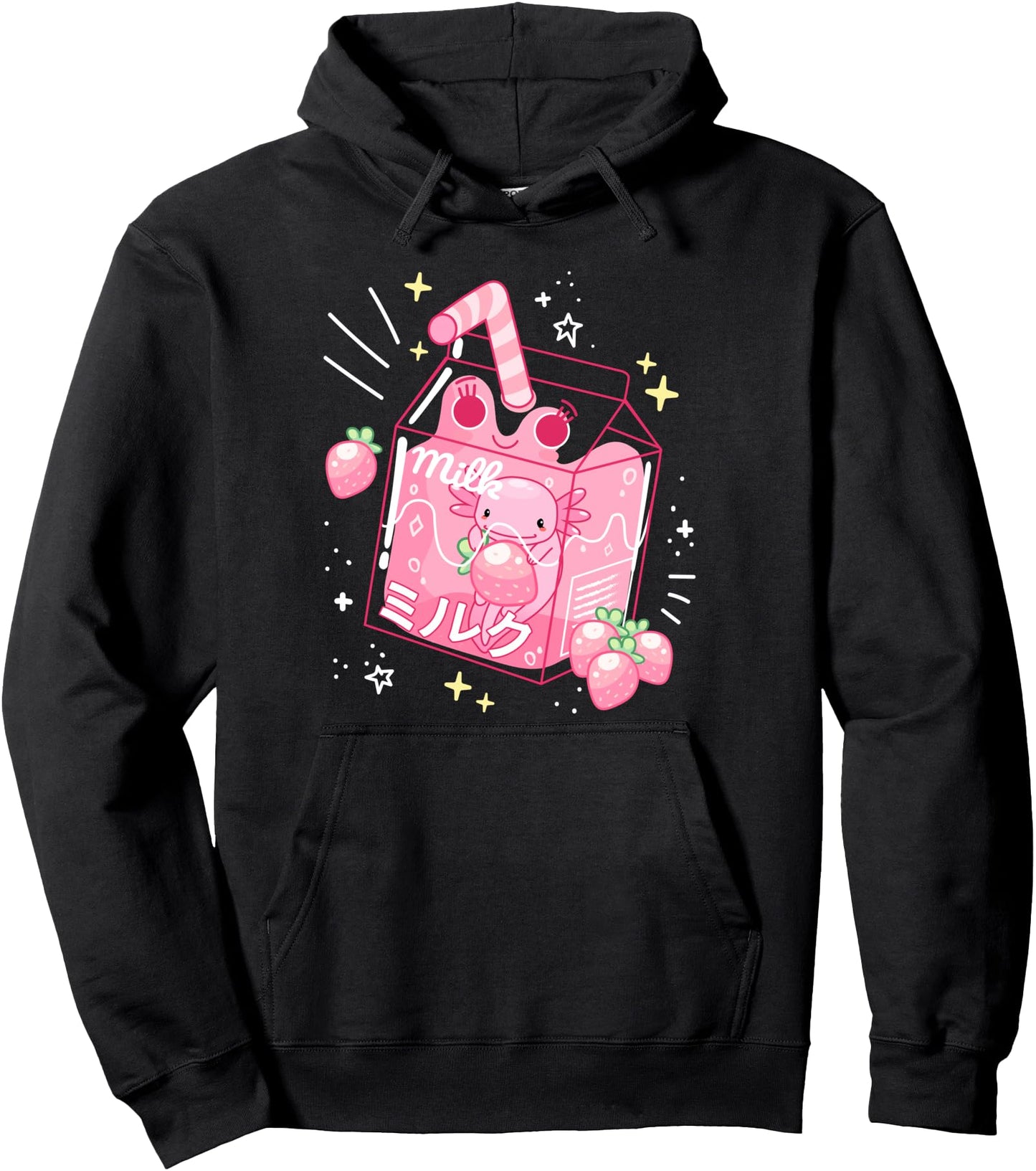Funny Kawaii Axolotl Pastel Goth Strawberry Milk Shake Anime Pullover Hoodie
