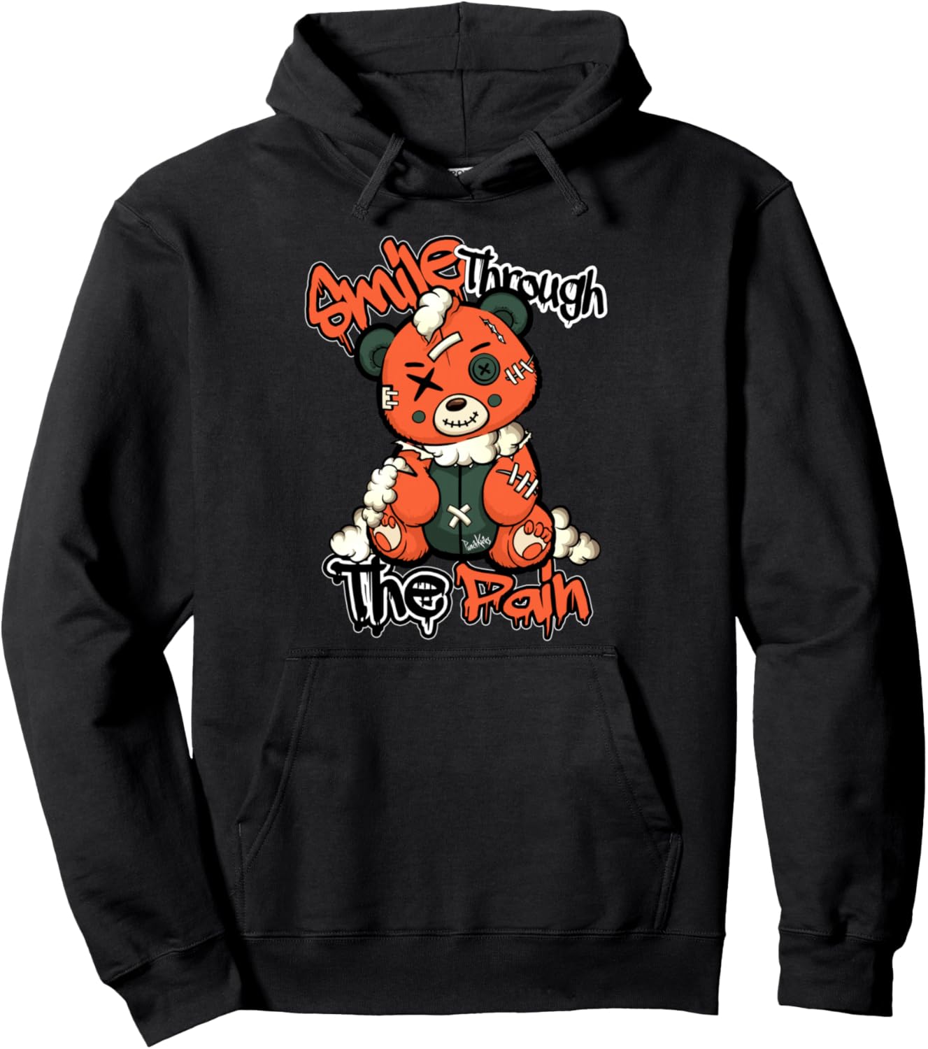 Orange Grunge Bear Smile Through The Pain Street Luxe Design Pullover Hoodie