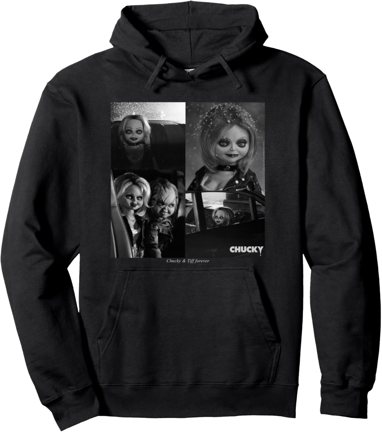Chucky And Tiffany Black And White Horror Couple Style Pullover Hoodie