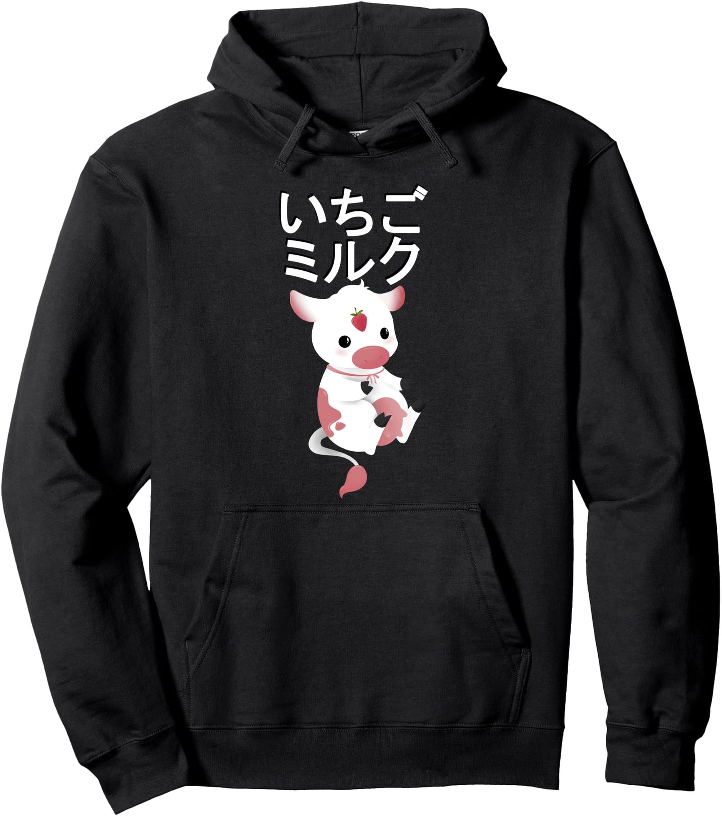 Cute Pink Strawberry cow Milk Japanese Kawaii Anime Pullover Hoodie