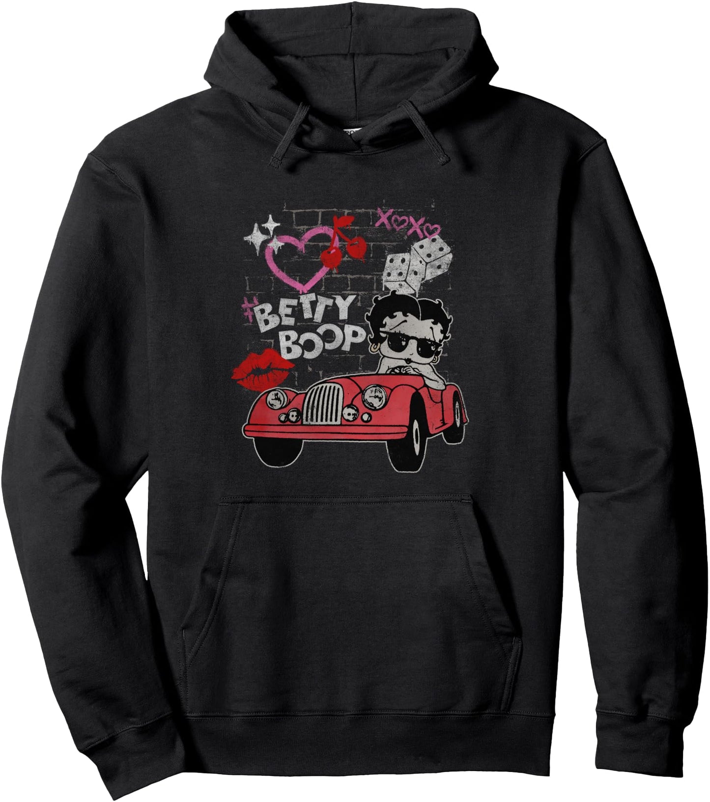 Betty Boop Kisses Distressed Heart Betty Pullover Hoodie