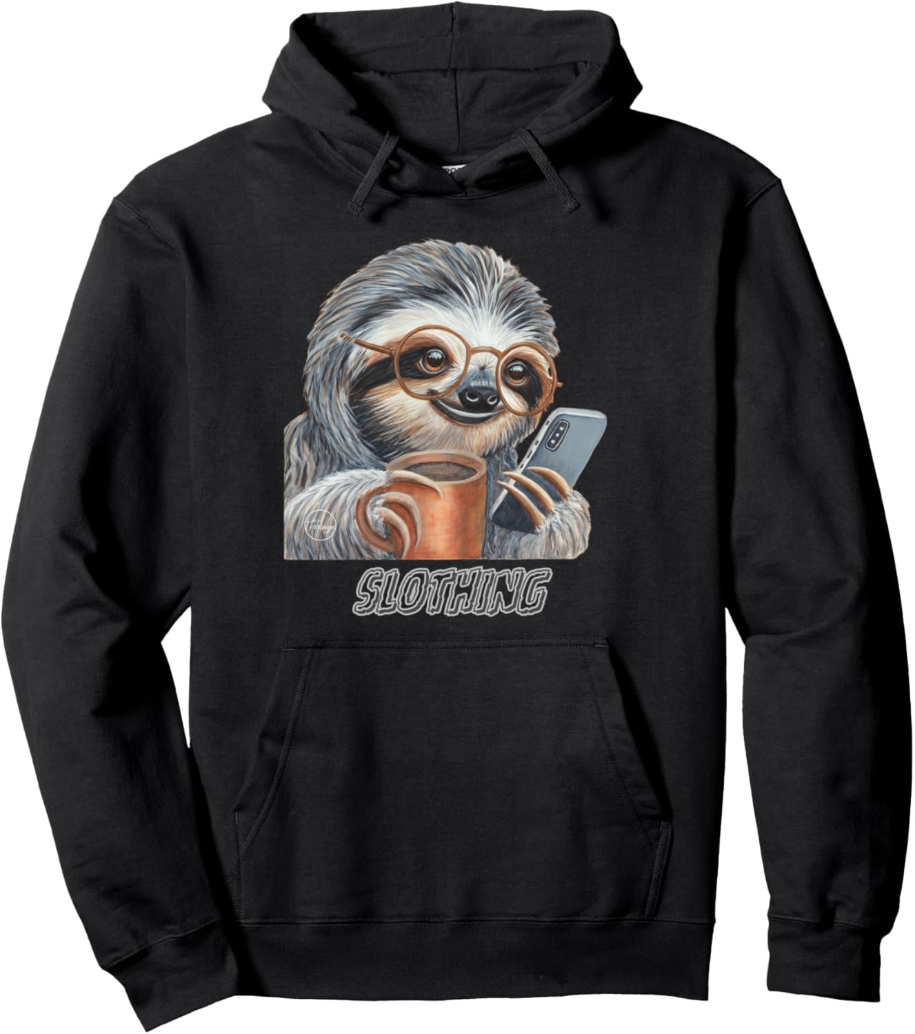 Sloth Phone Scrolling Coffee Animal Vibes Pullover Hoodie