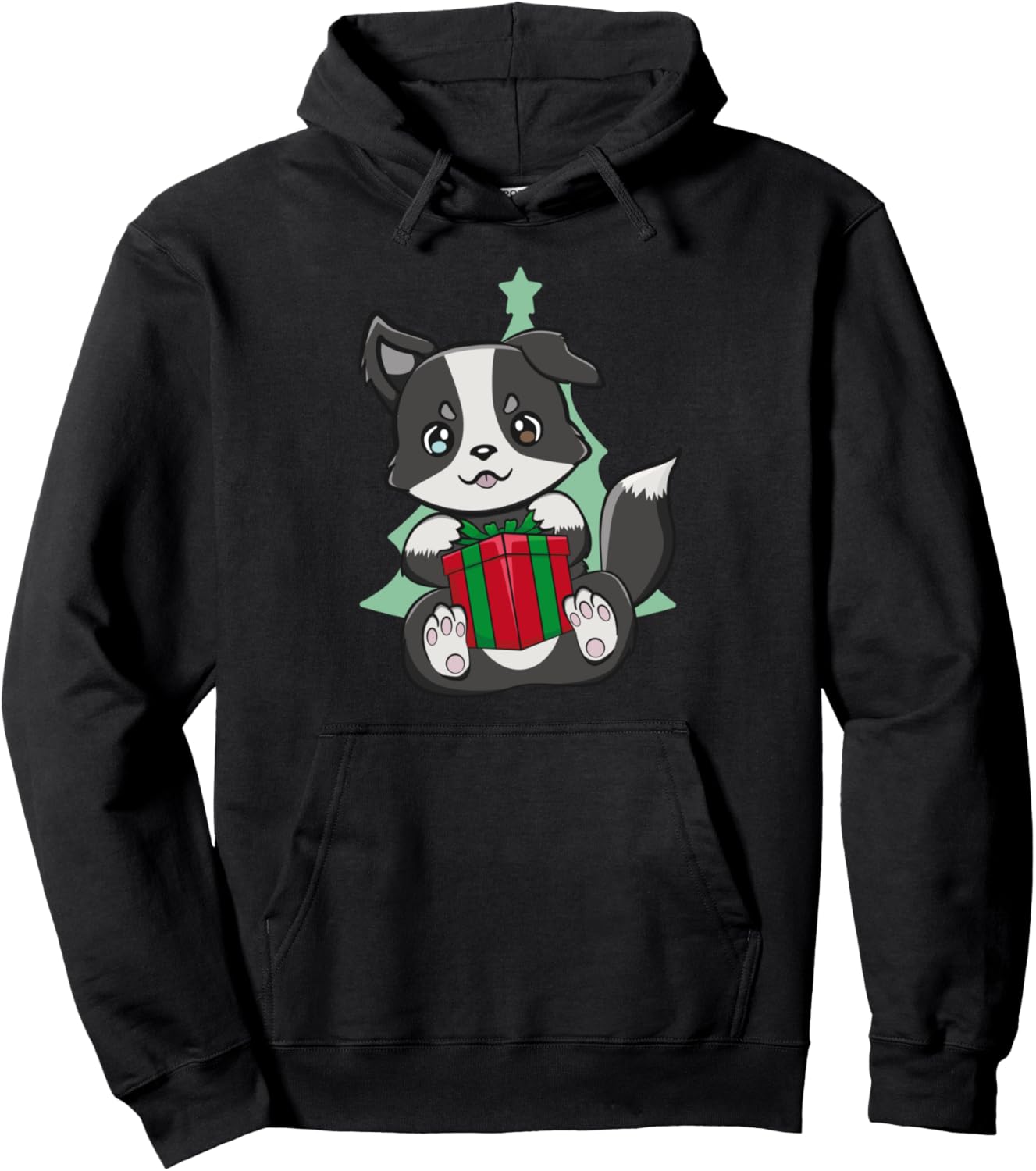 Christmas Border Collie Kawaii Japanese Cute Anime Santa Pullover Hoodie