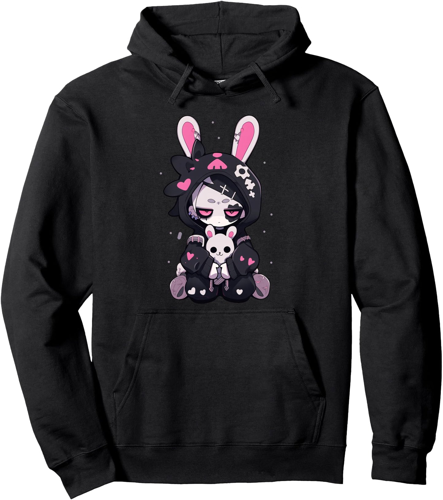 Goth Bunny Anime Girl Cute E-Girl Gothic Outfit Grunge Pullover Hoodie