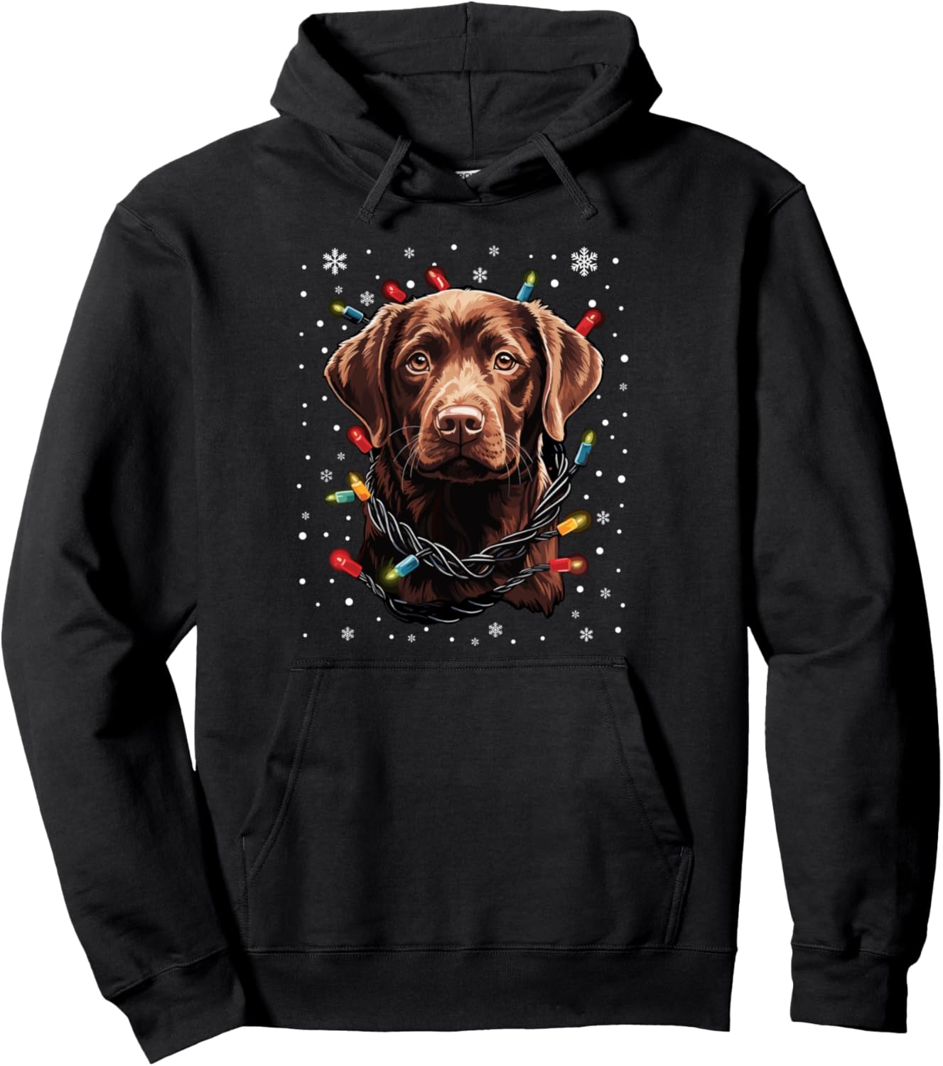 Chocolate Labrador Dog Christmas Lights Santa Hat Xmas Pullover Hoodie