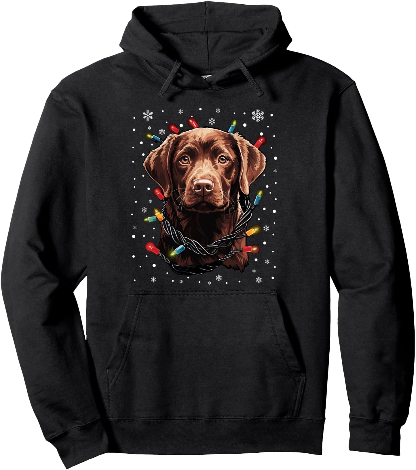 Chocolate Labrador Dog Christmas Lights Santa Hat Xmas Pullover Hoodie