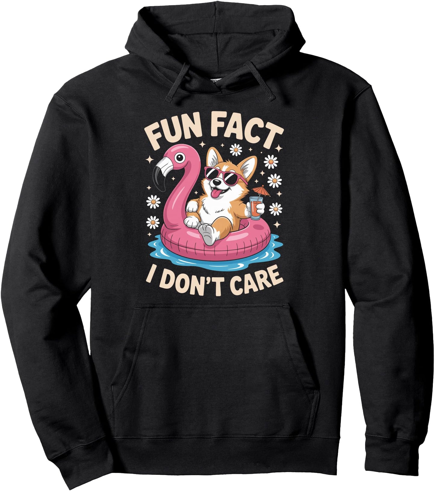 Fun Fact I Don't Care Funny Summer Corgi Flamingo Pullover Hoodie