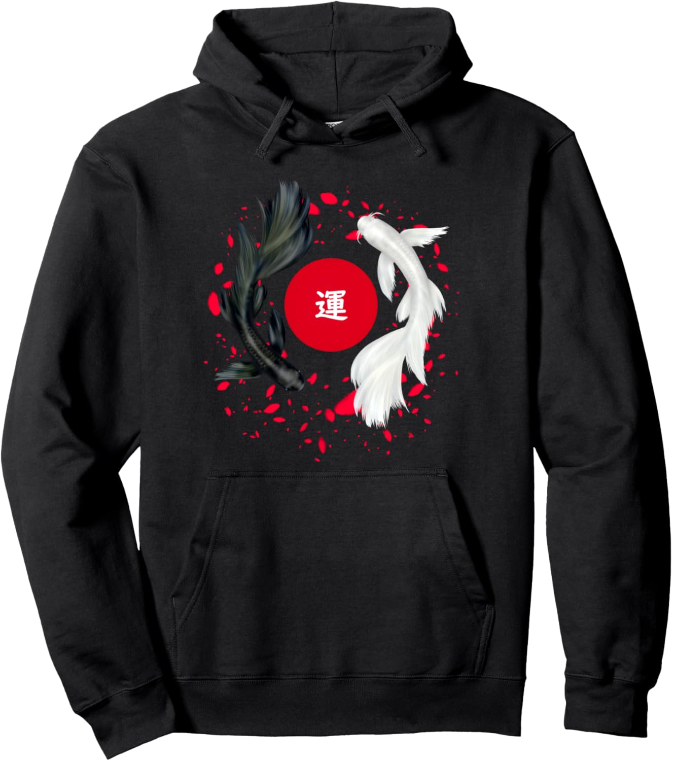 Koi Carp Fish Black White Japan Nerd Otaku Anime Manga Pullover Hoodie