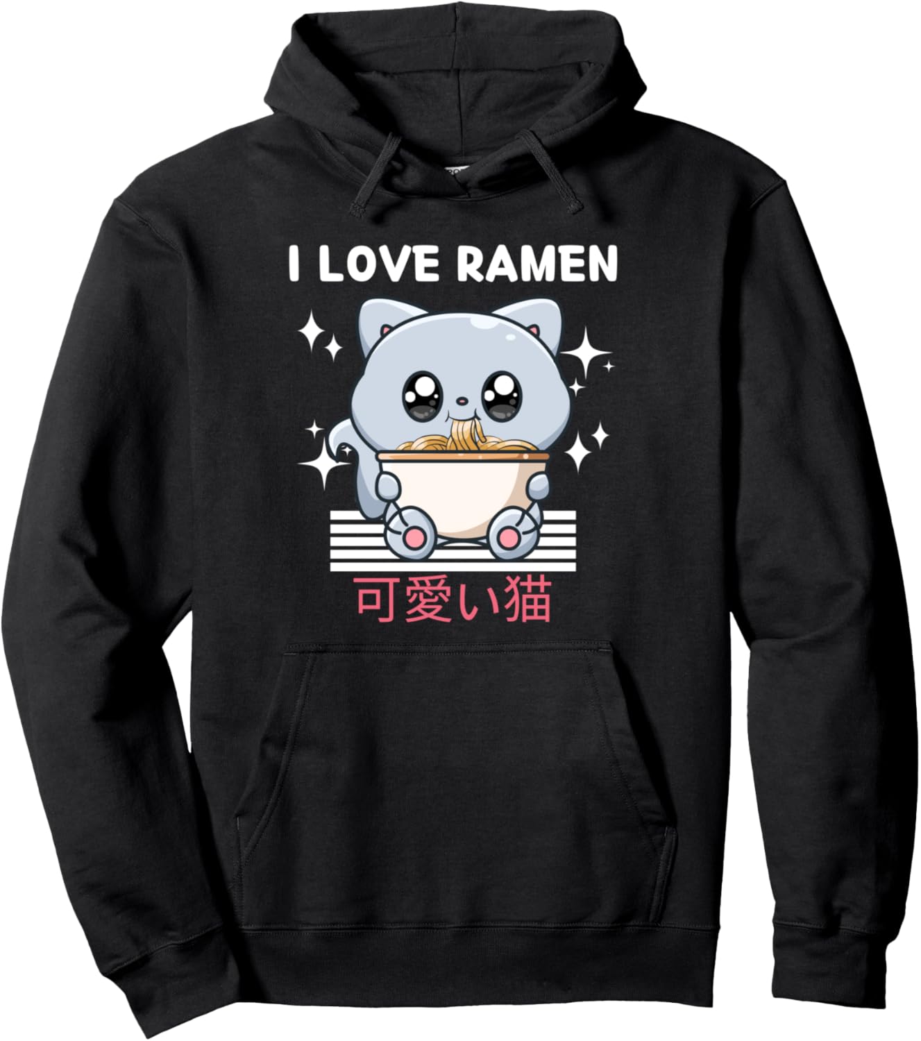I Love Ramen Cute Kawaii Cat Eats Ramen Japanese Anime Pullover Hoodie