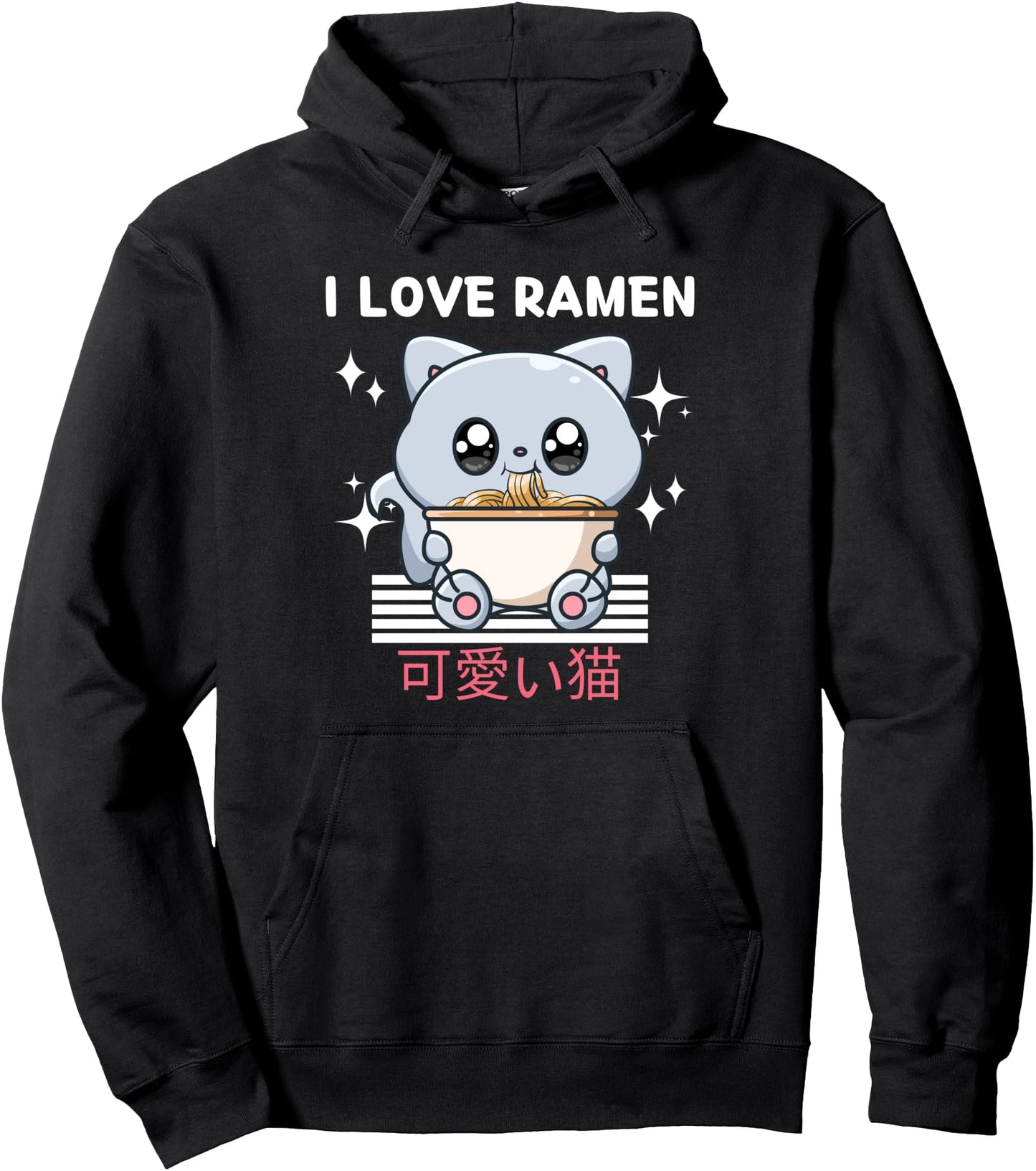 I Love Ramen Cute Kawaii Cat Eats Ramen Japanese Anime Pullover Hoodie