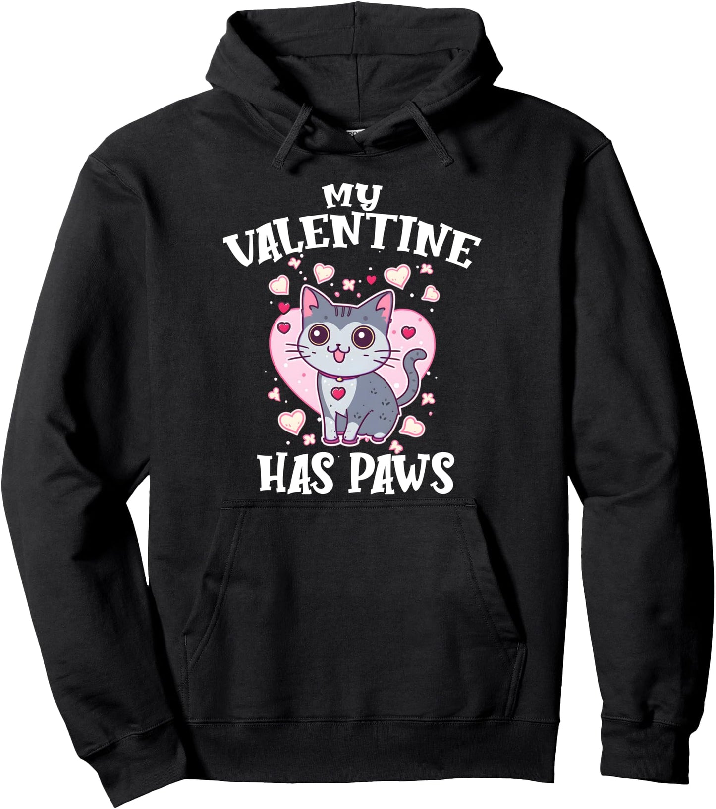 My Valentine Has Paws Valentine's Day Girls Cute Anime Cat Pullover Hoodie