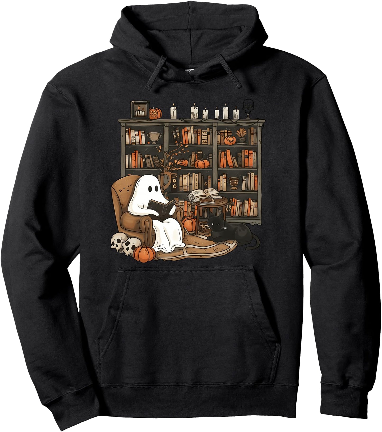 Vintage Ghost Reading Book Lovers Library Halloween Spooky Pullover Hoodie