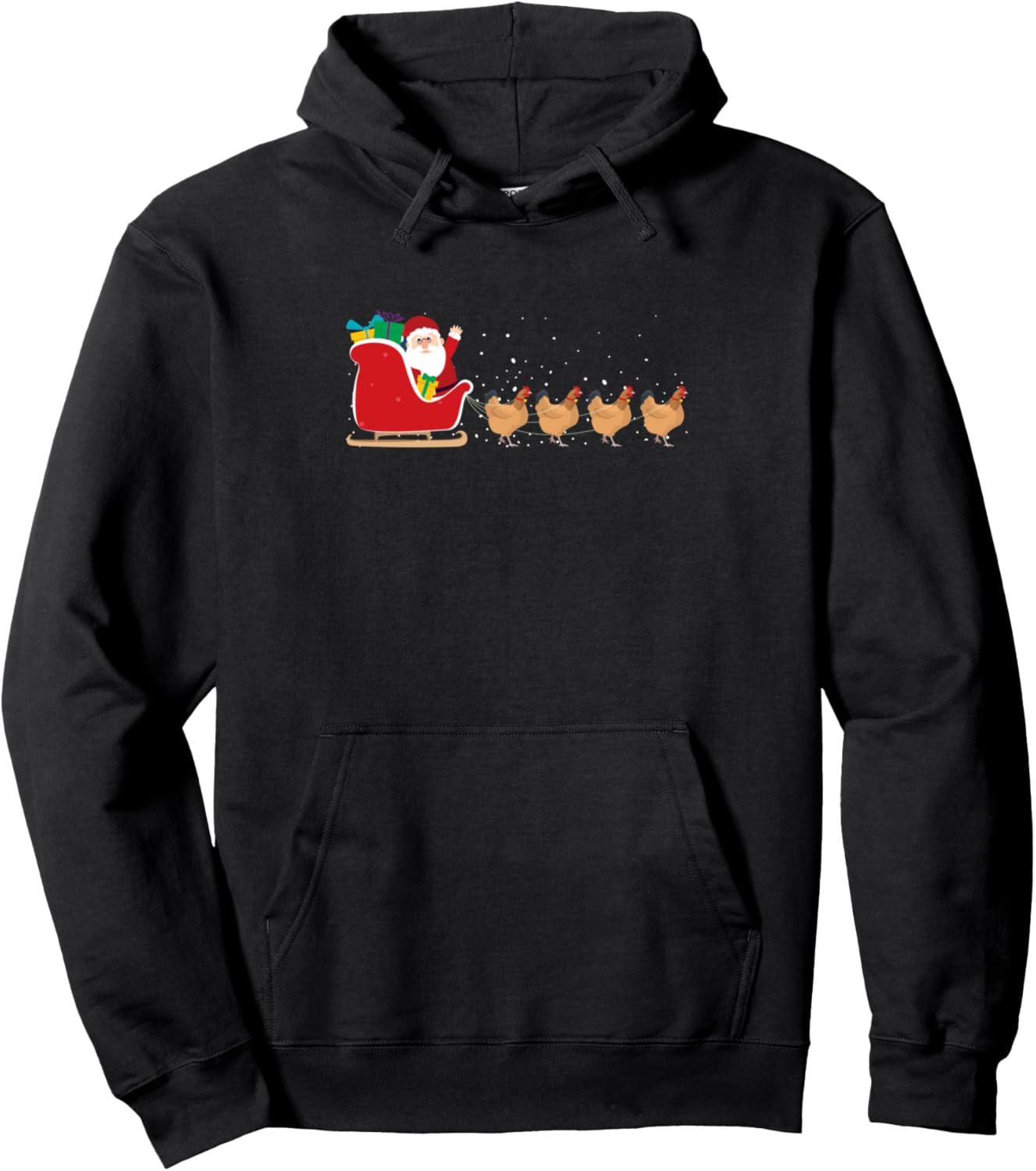Chicken Santa Christmas Sleigh - Funny Chicken Xmas Pullover Hoodie