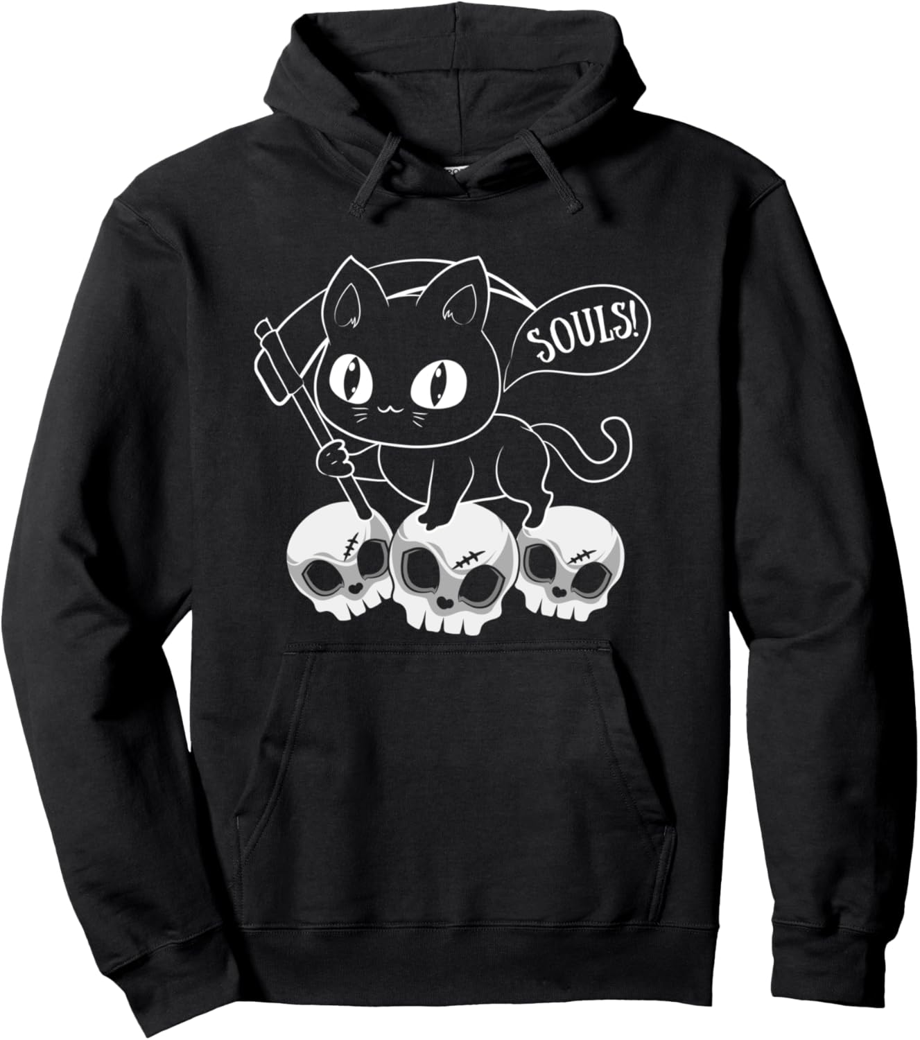 Cat Grim Reaper And Skulls Cat Got Your Soul Halloween Pullover Hoodie