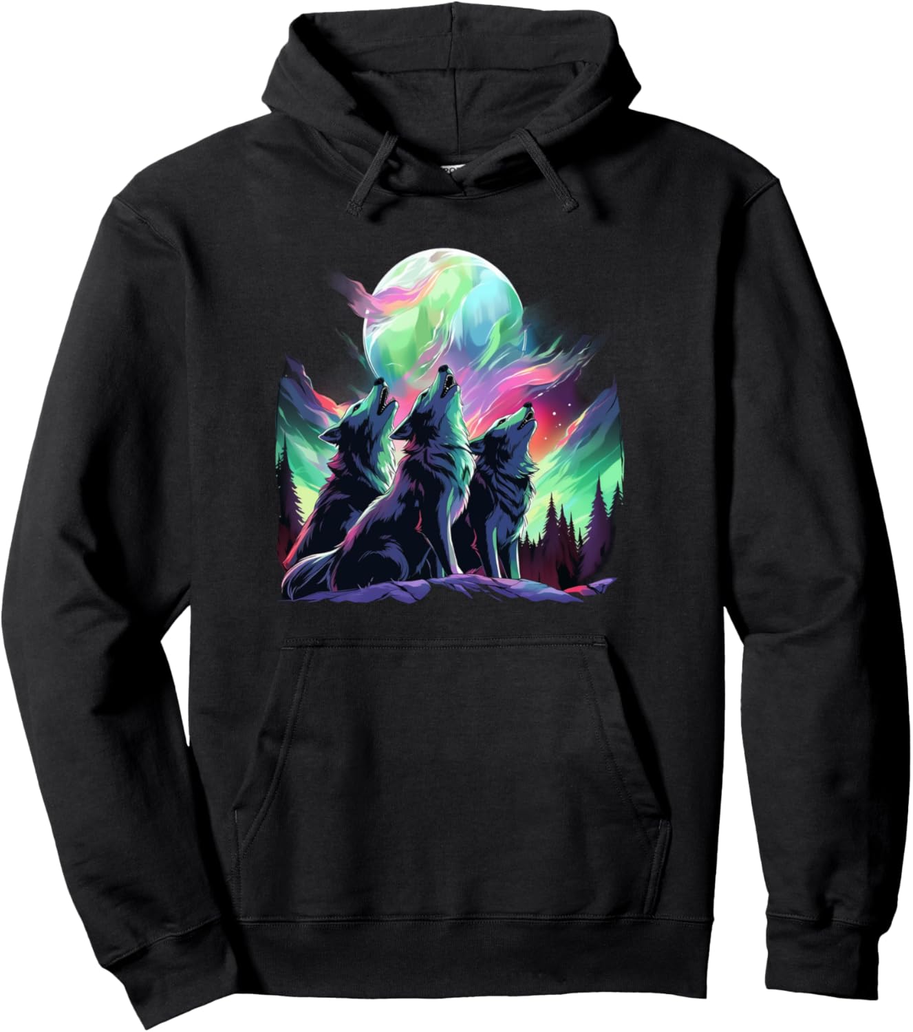 Three Wolves Howling at the Moon Wolf Lover Graphic Anime Pullover Hoodie
