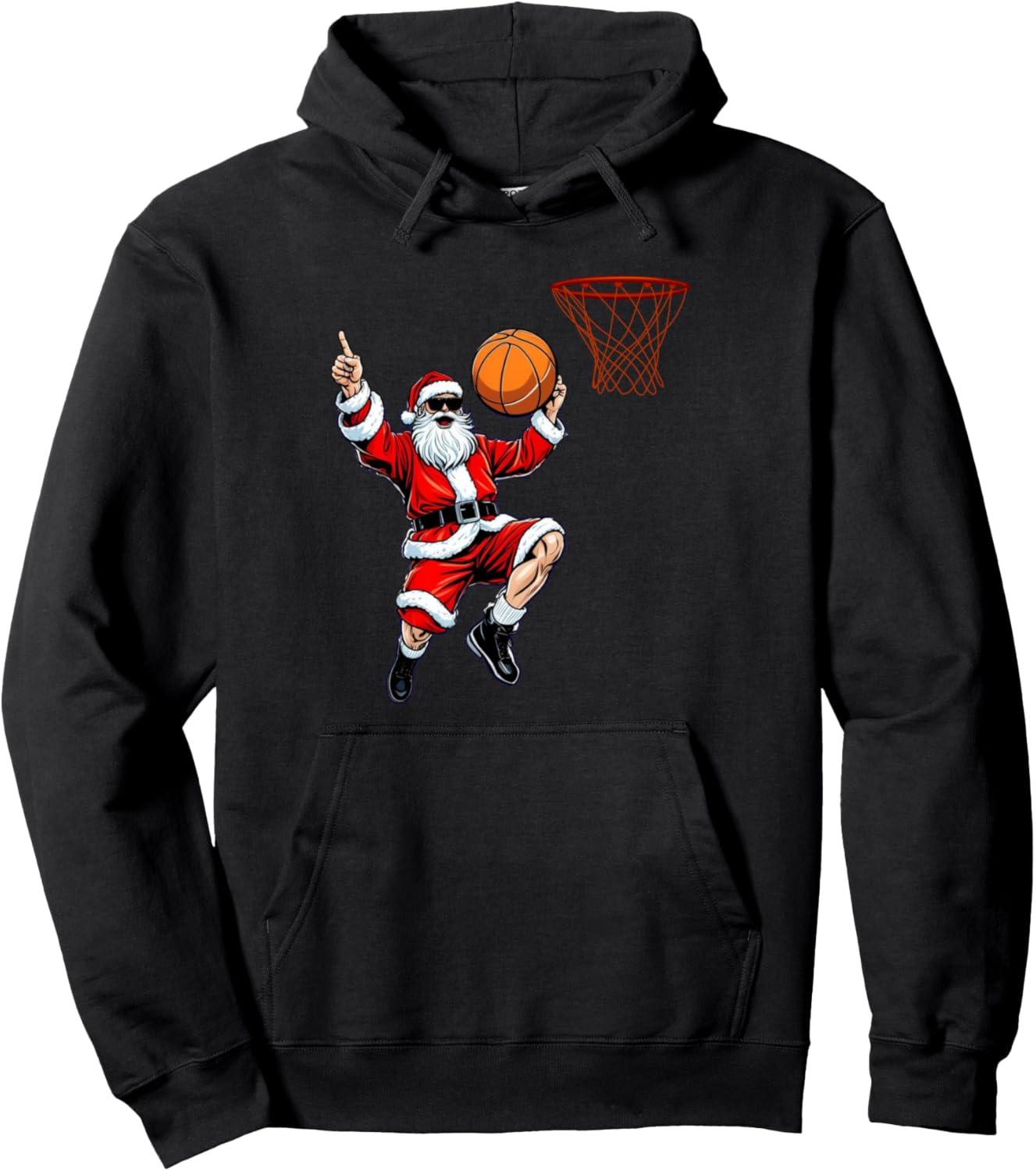 Christmas Santa Claus Dunking A Basketball Kids Boys Xmas Pullover Hoodie