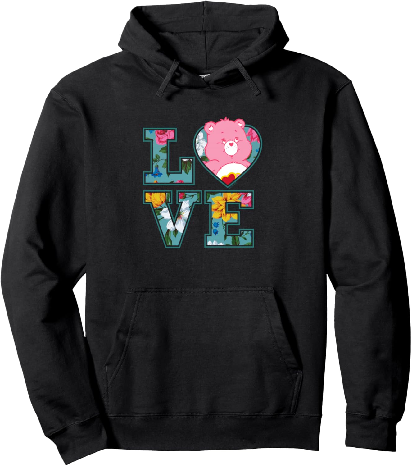 Care Bears Love Floral Block Letters Cute Cartoon Pullover Hoodie