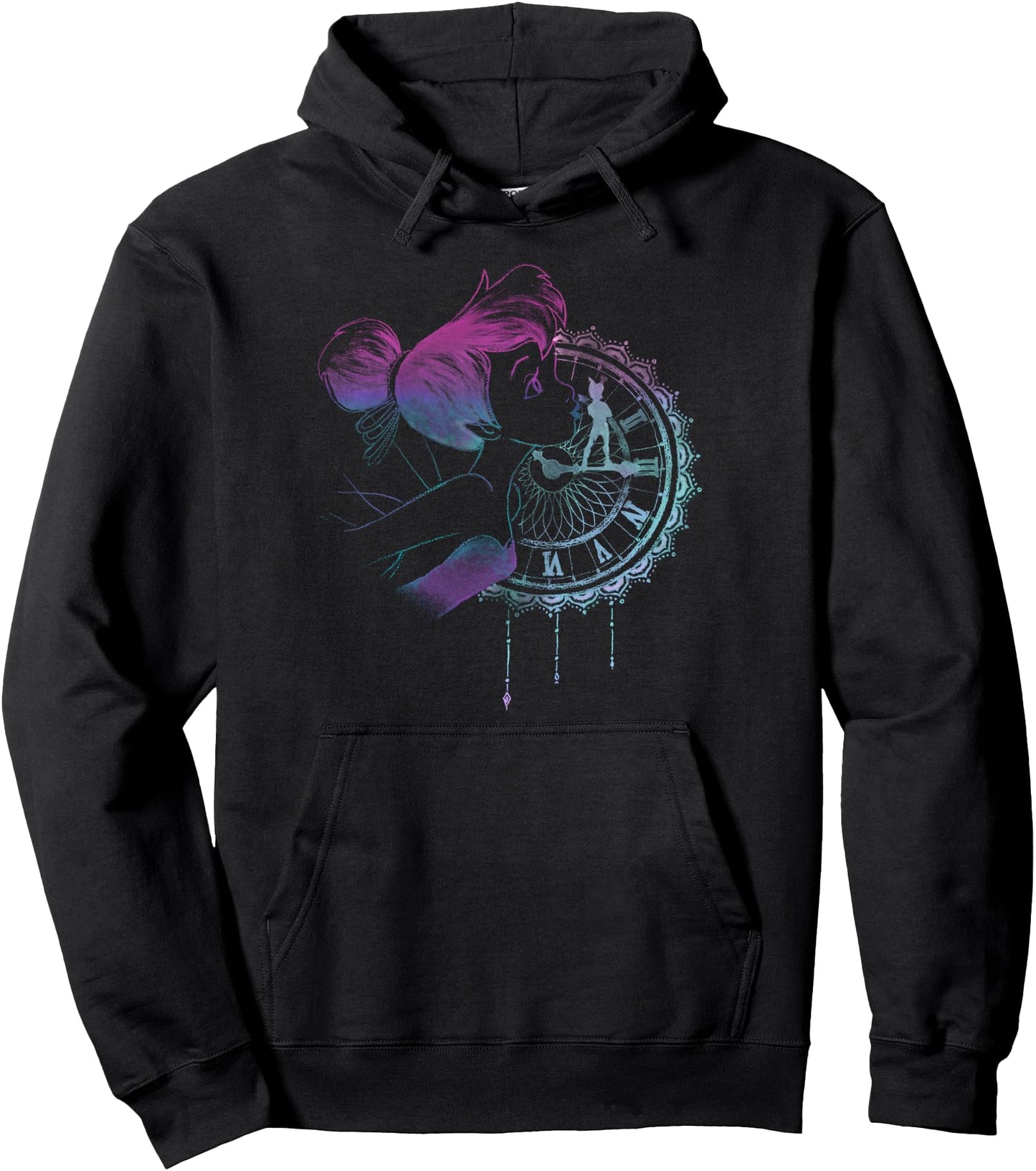 Disney Peter Pan Tinker Bell Neon Colors Clock Portrait Pullover Hoodie