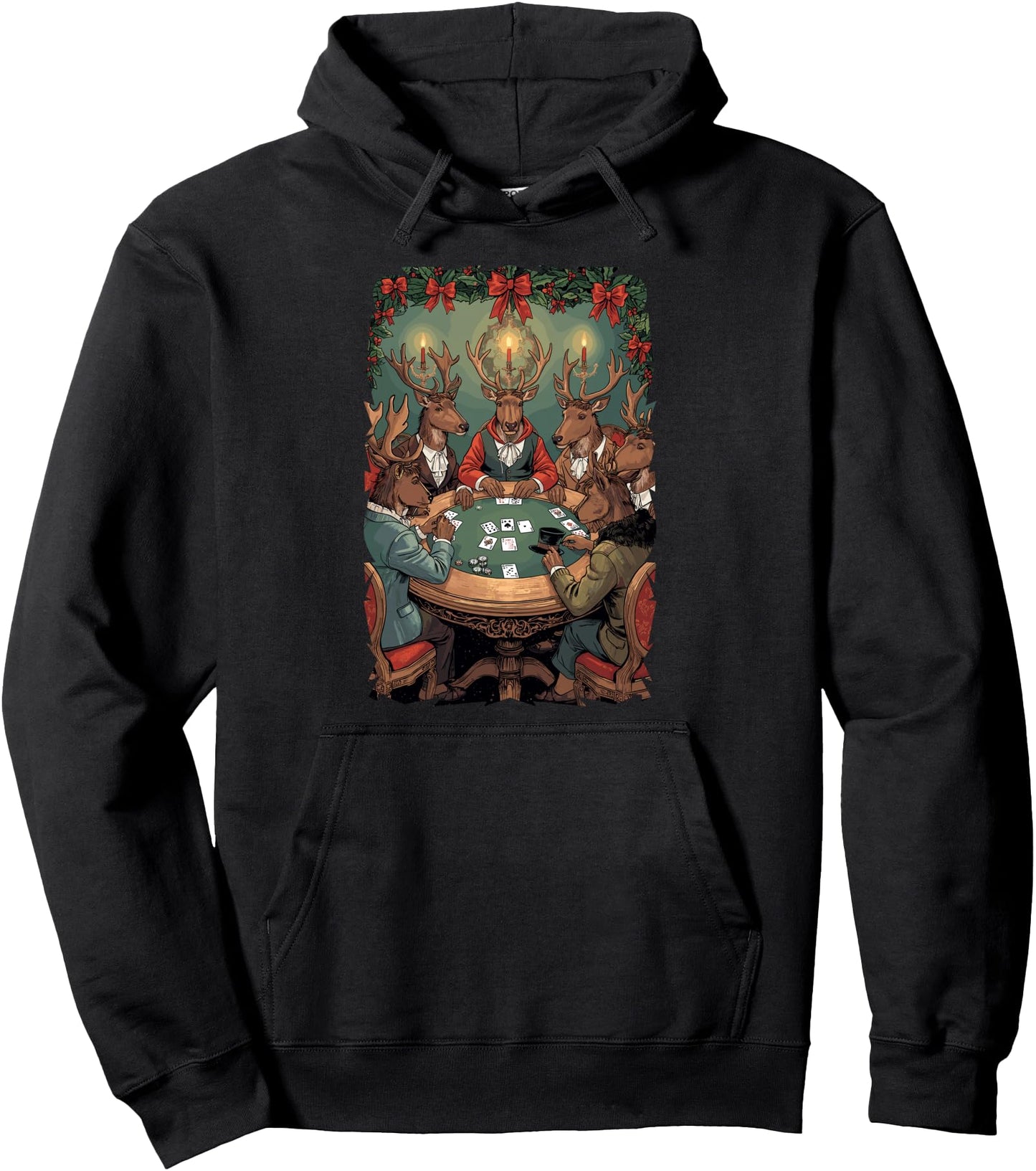 Deers Playing Poker Christmas Cards Ace Bluff Straight Pullover Hoodie