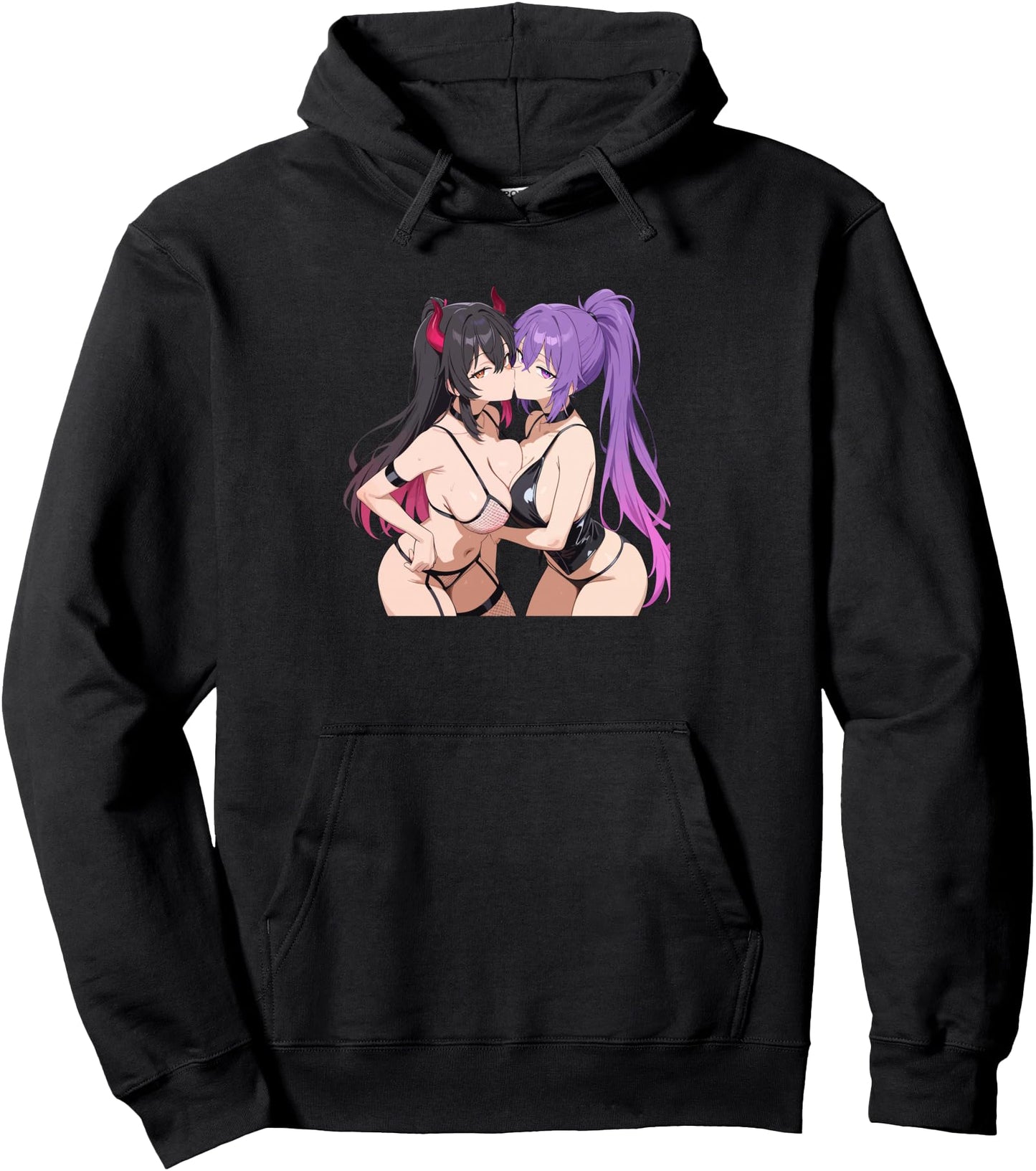Waifu Sexy Anime Kissing Girl Horns Japanese Manga Pullover Hoodie