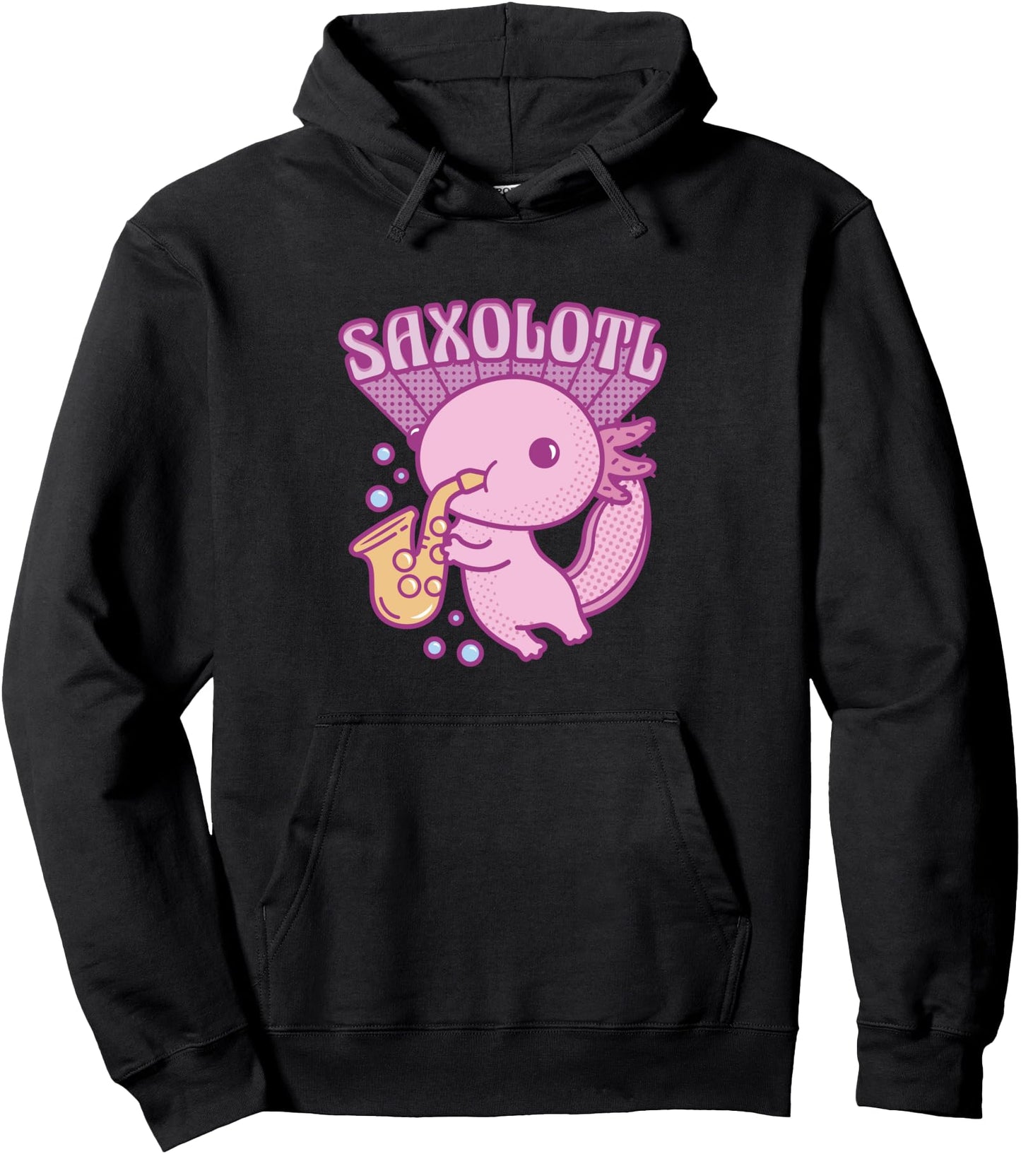 Saxalotl Cute Kawaii Axolotl Musician Playing Saxophone Sax Pullover Hoodie
