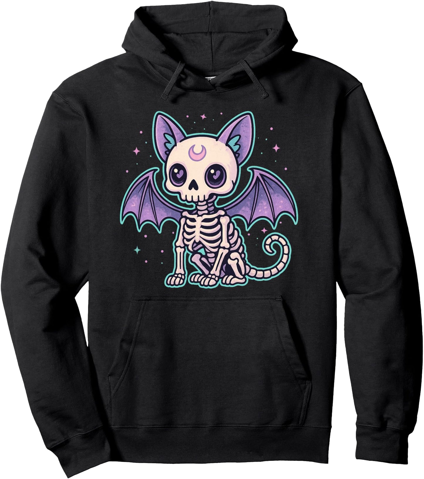 Kawaii Pastel Goth Cute Cat Bat Skeleton Halloween Pullover Hoodie