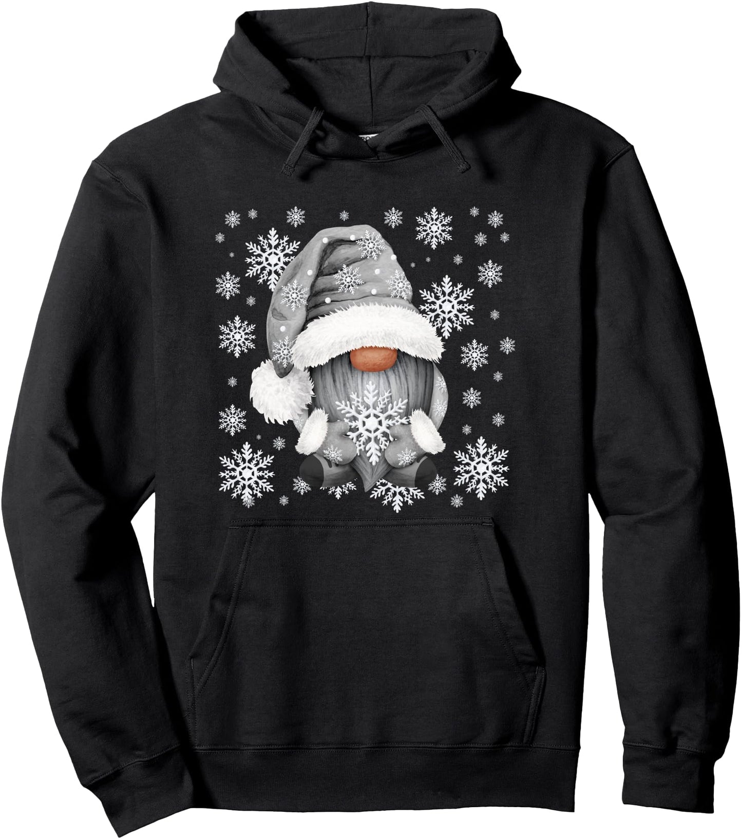 Cool Grey Goth Gnome With Cute Snowflake Pattern For Winter Pullover Hoodie